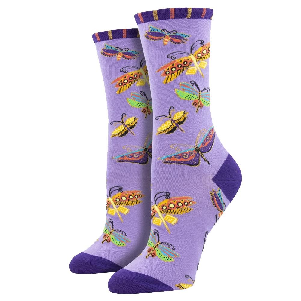 Socksmith Women's Crew Socks - Laurel Burch Flutterbyes - Purple
