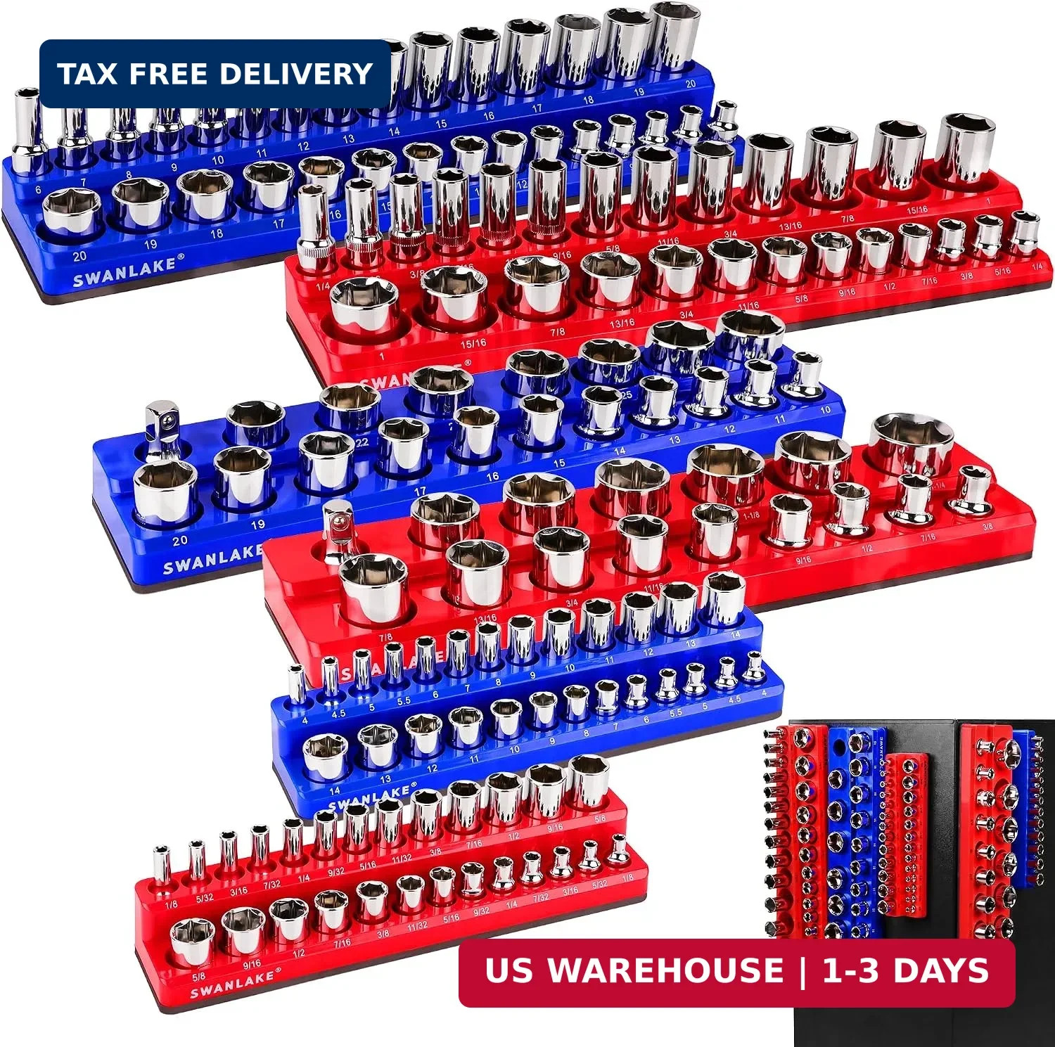 Magnetic Socket Organizer Set, 6PCS Socket Holder, 1/4", 3/8", 1/2" Sockets Hold