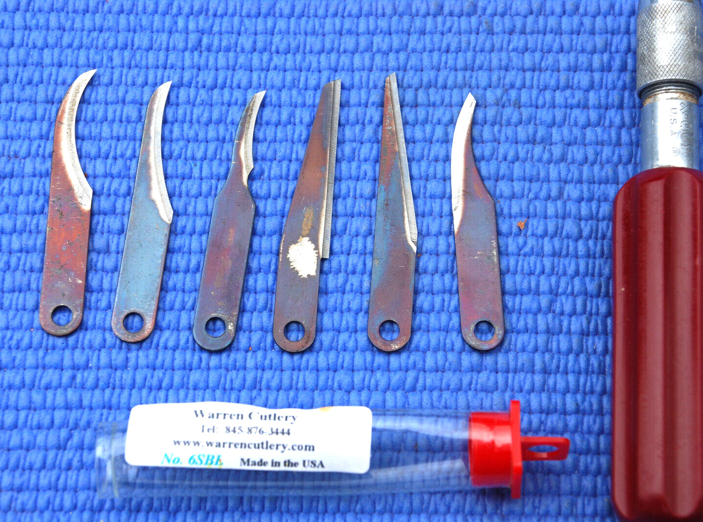 Vintage Warren Tool Whittling Wood Carving set New Old Stock 6 Blades Red X-Acto