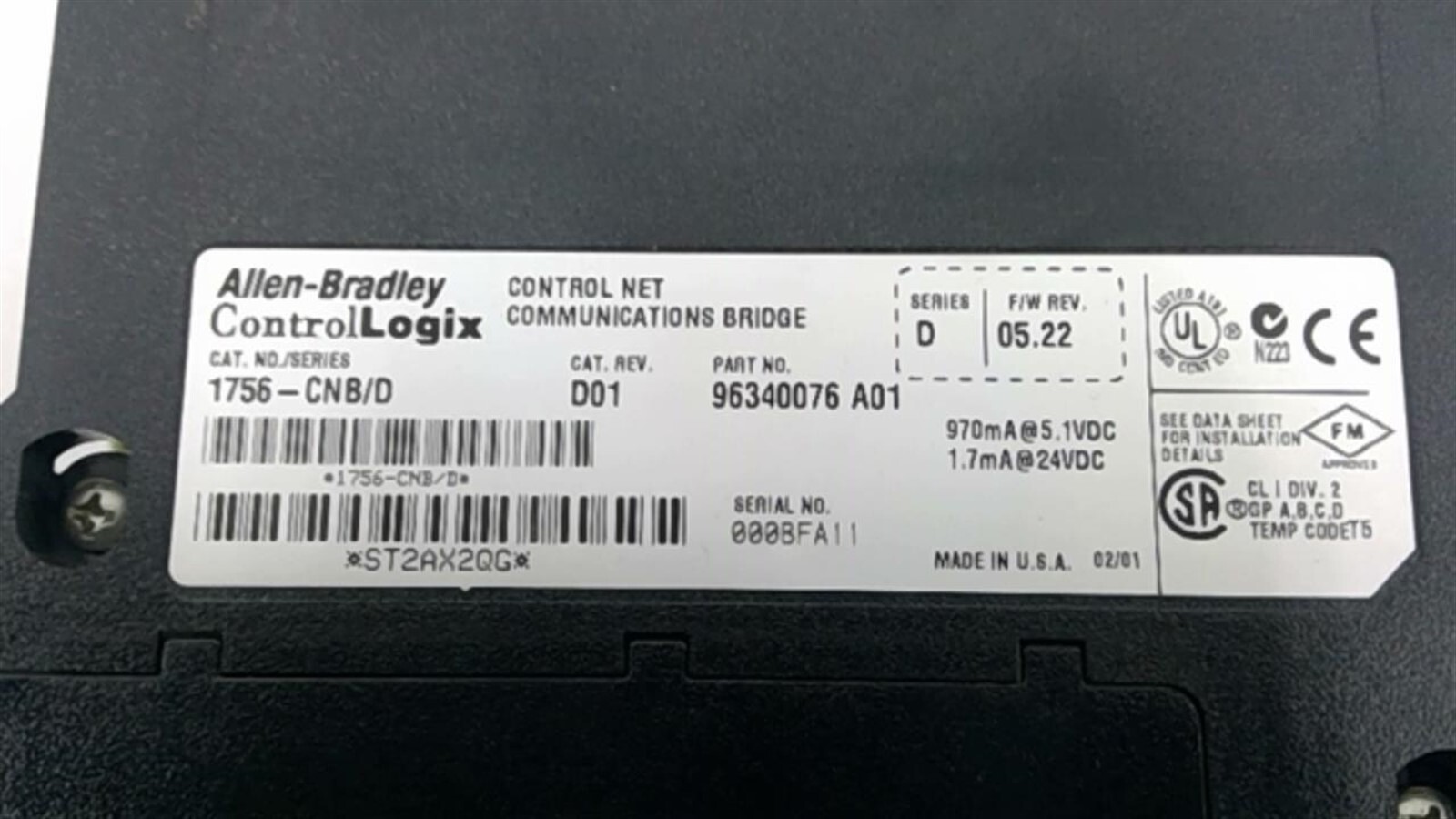 Allen Bradley 1756-CNB/D ControlLogix Control Net Communications Bridge