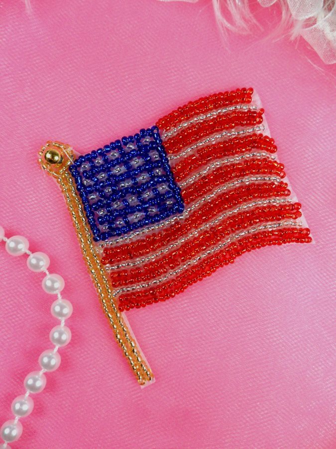 American Flag Applique Patriotic Beaded USA 3" Freedom America Iron On  (JB264)
