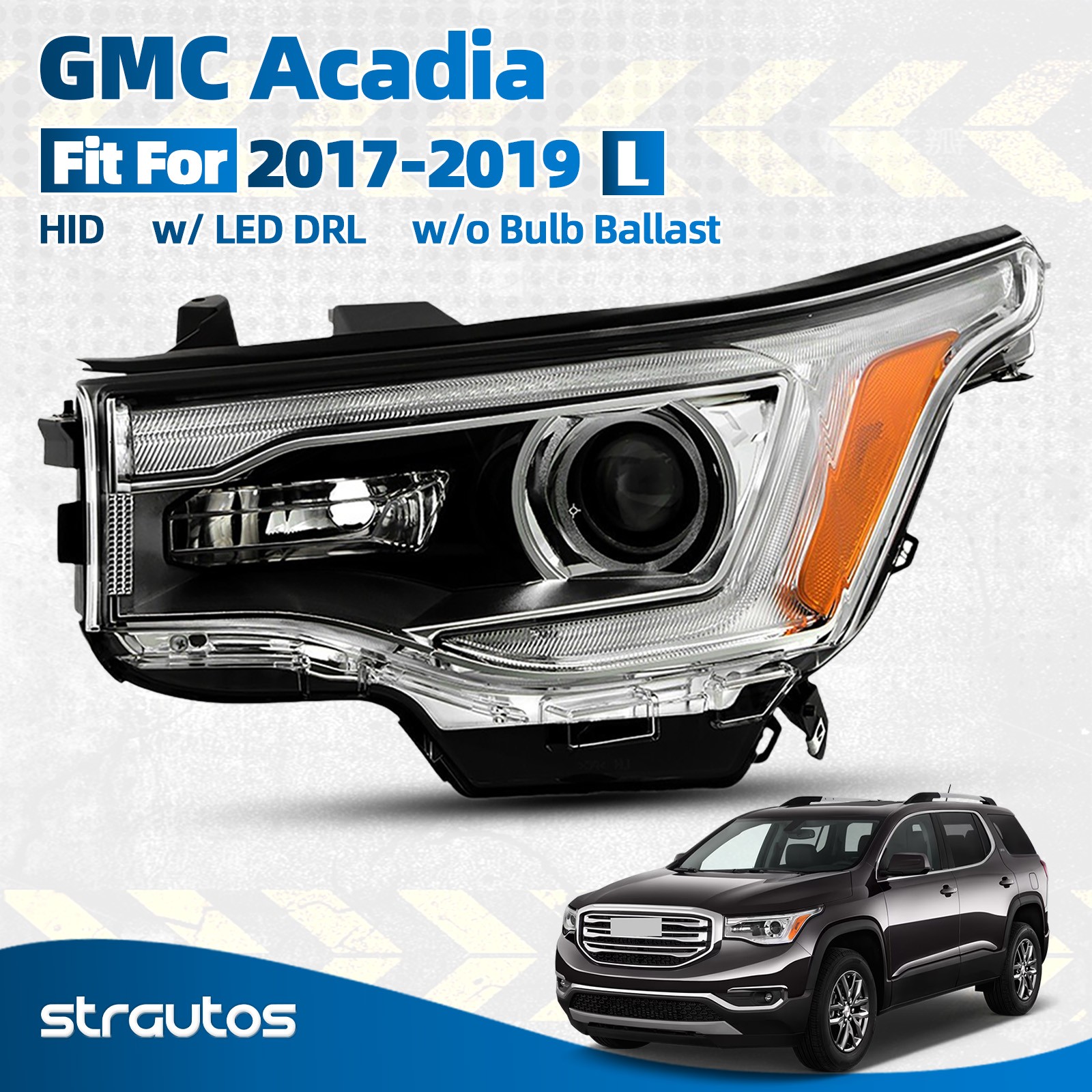 For 2017-2019 GMC Acadia HID Xenon Headlight w/ LED DRL Projector Left Driver