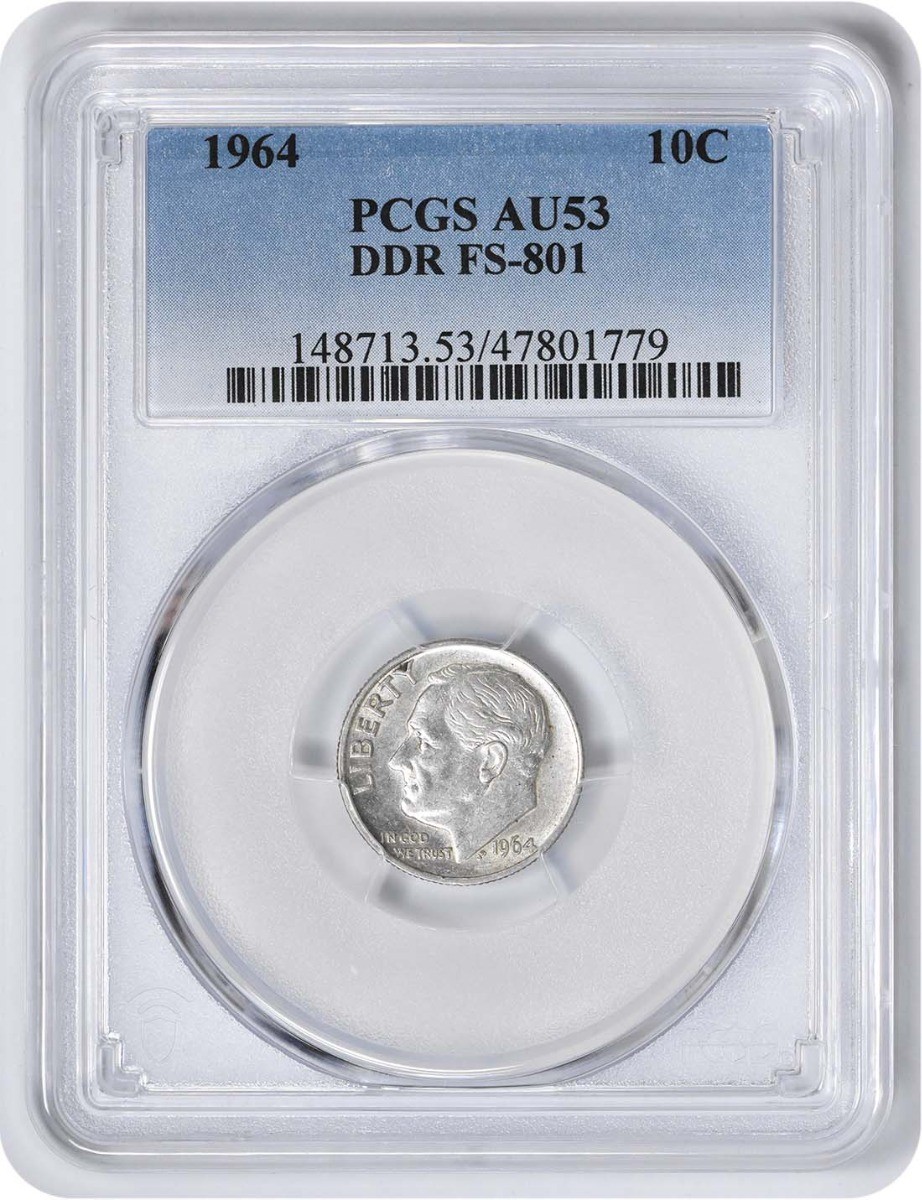 1964 Roosevelt Silver Dime DDR FS-801 AU53 PCGS