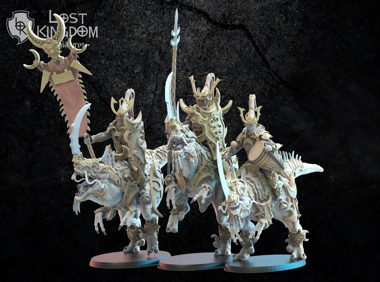 Nightfall Knights on Kyry Command Group (Set of 3) - 28-32mm Resin Tabletop