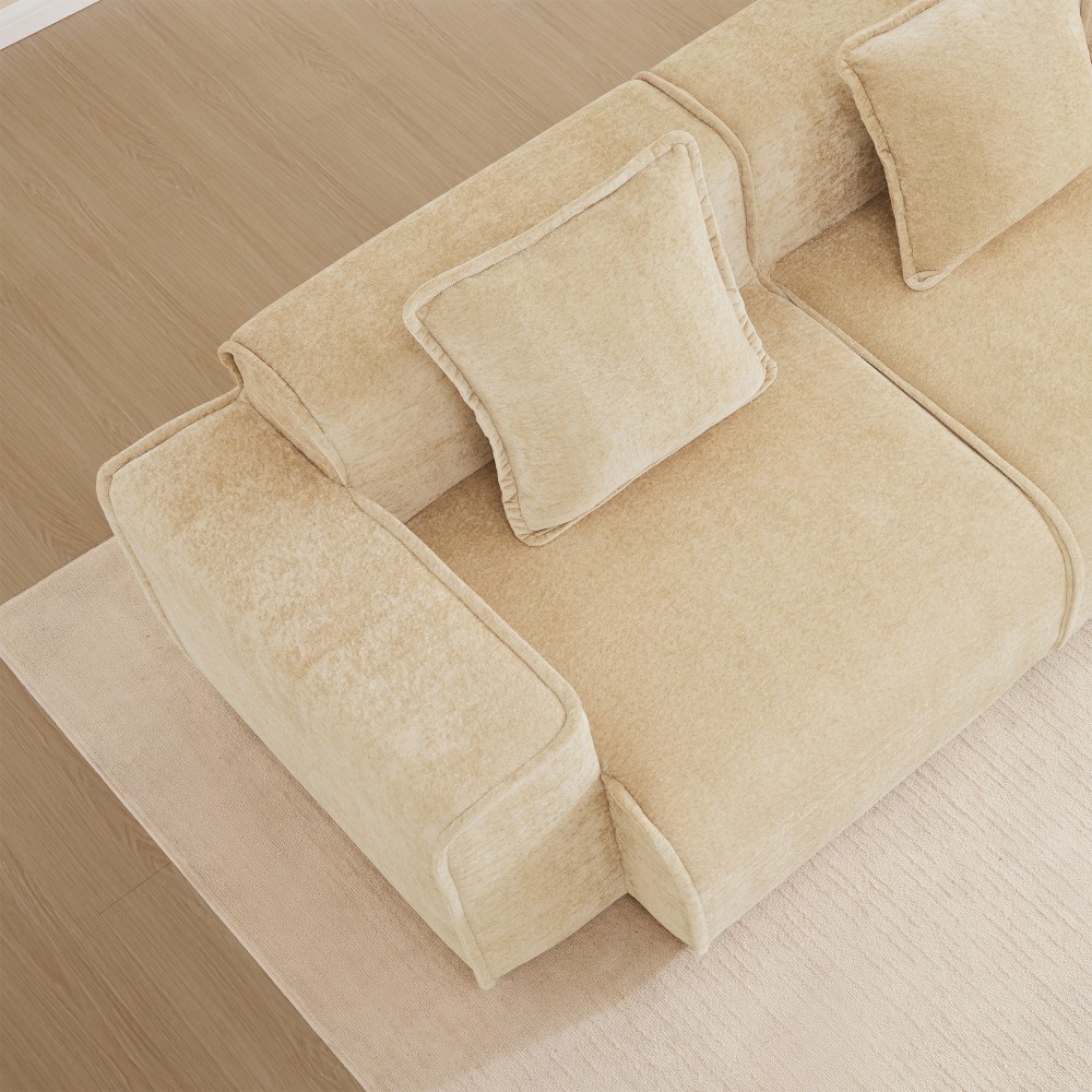Modular 4-Seat Sofa w/ Throw Pillows, Velvet Fabric, Light Camel