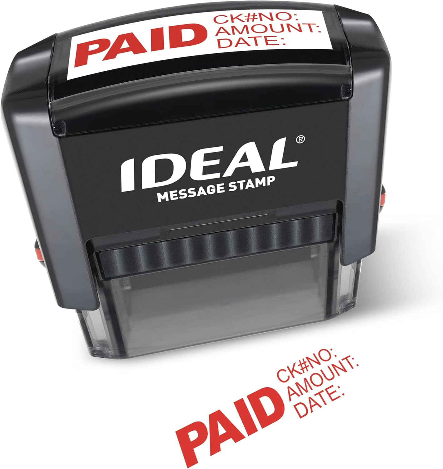 Self Inking Stamp – English Text Paid with Fill-In Fields Check No, Amount, Date