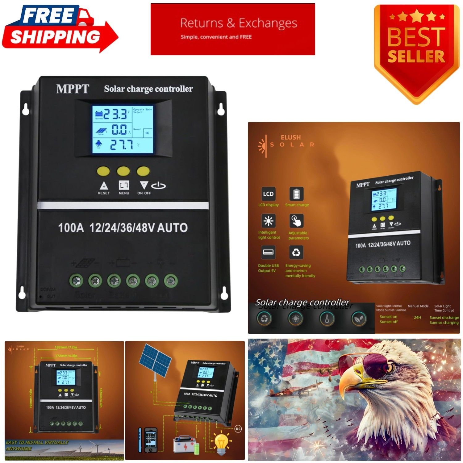 MPPT Solar Charge Controller 12V-48V with LCD & Dual USB - Smart Energy Solution