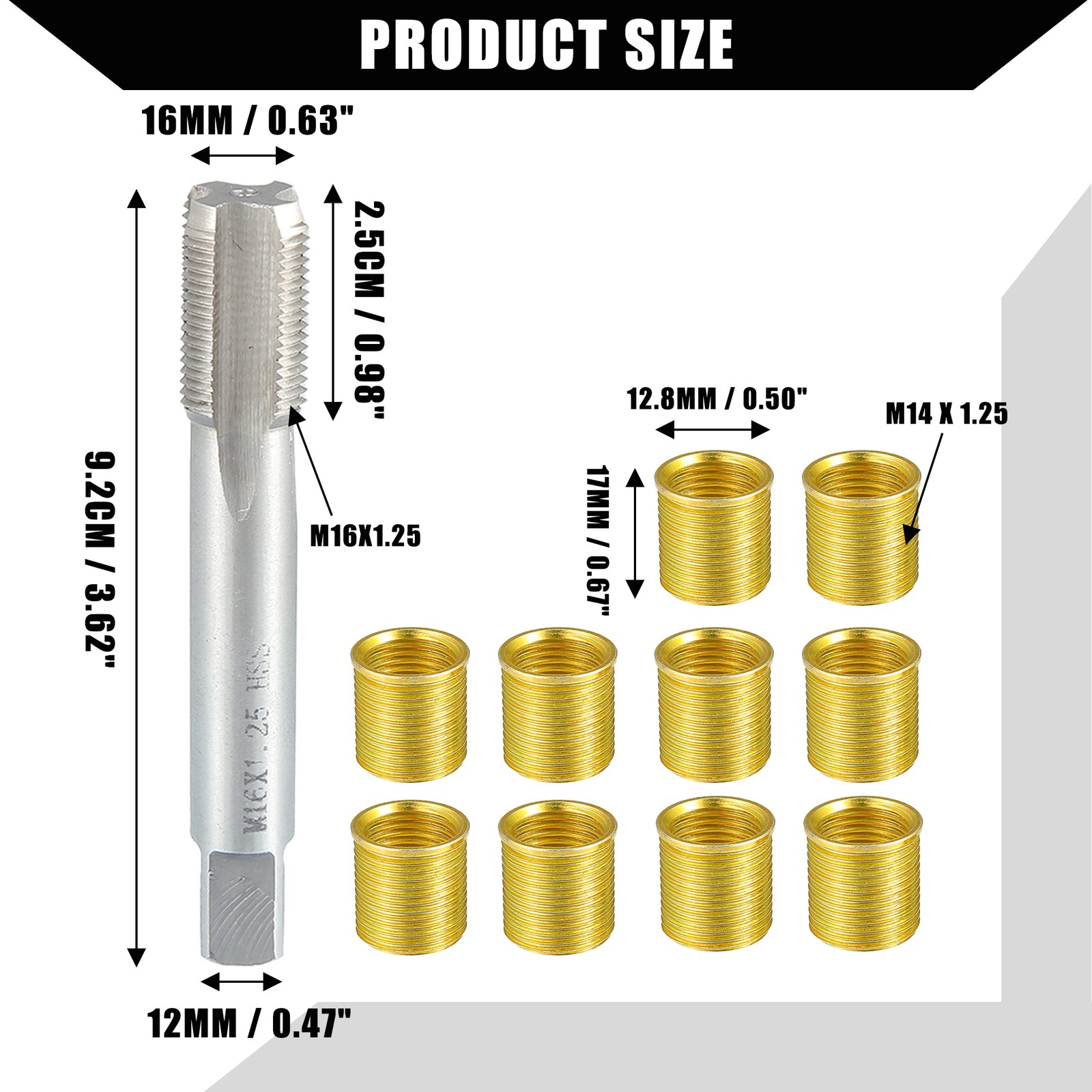 Universal Piece of 1 Spark Plug Thread Repair Tools with M14x1.25 Inserts