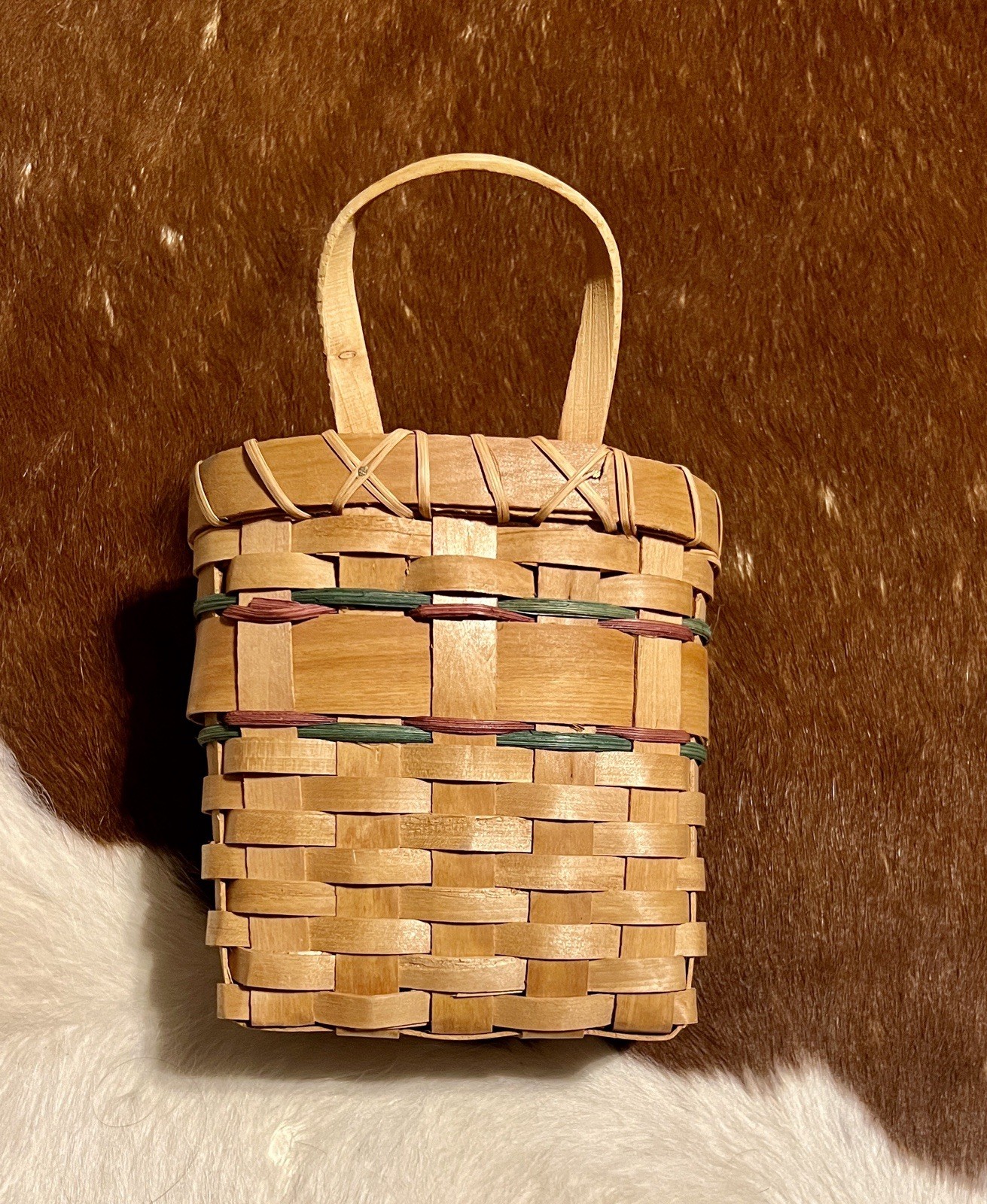 Handcrafted Tan Woven Basket with holly details