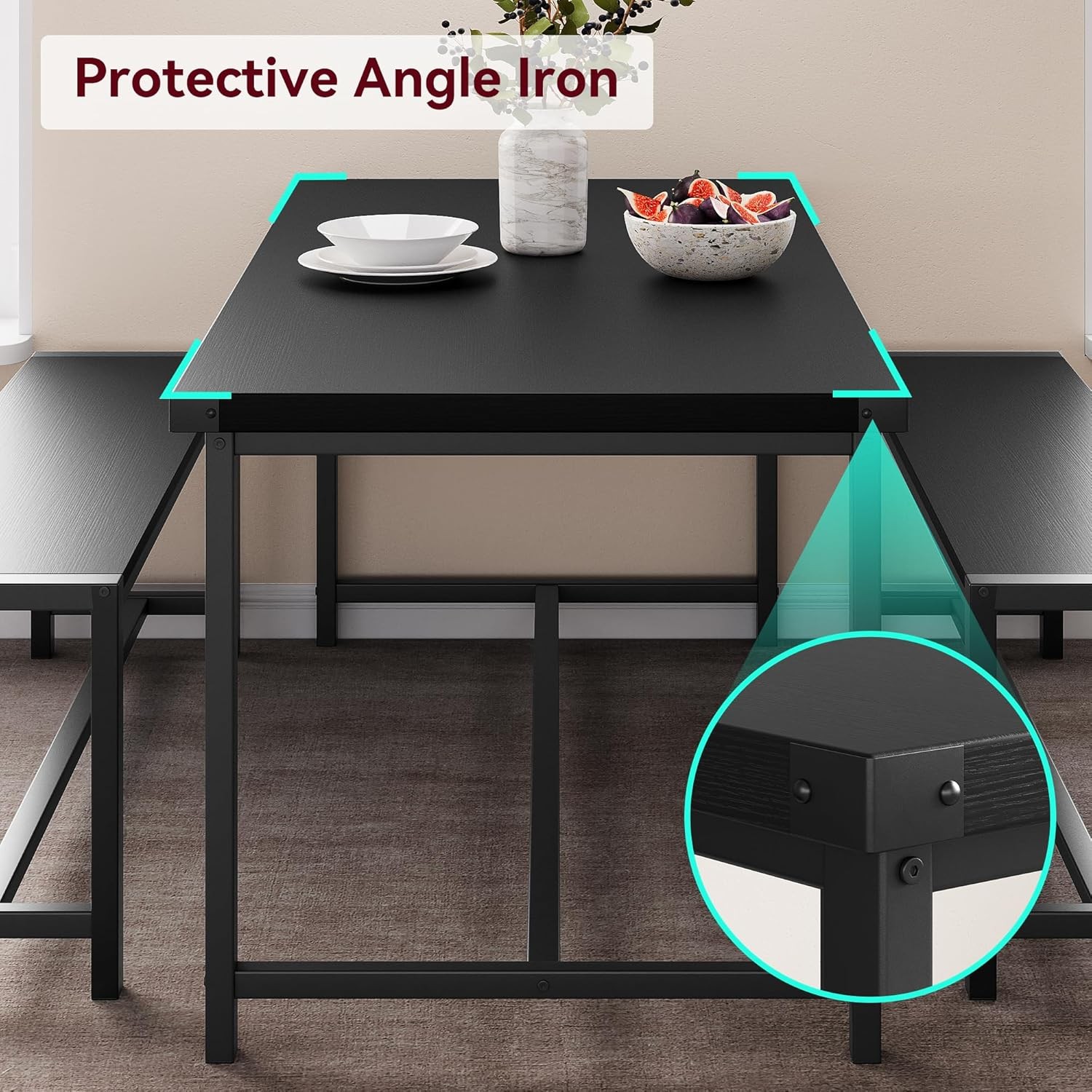 Dining Table Set 4 Kitchen Table W/ Benches Rectangular Dining Room Table Set W/