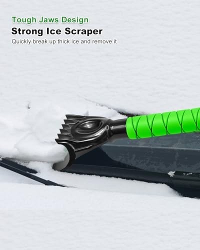 33" Extendable Ice Scraper & Snow Brush for Car Windshield - Foam Grip, Green