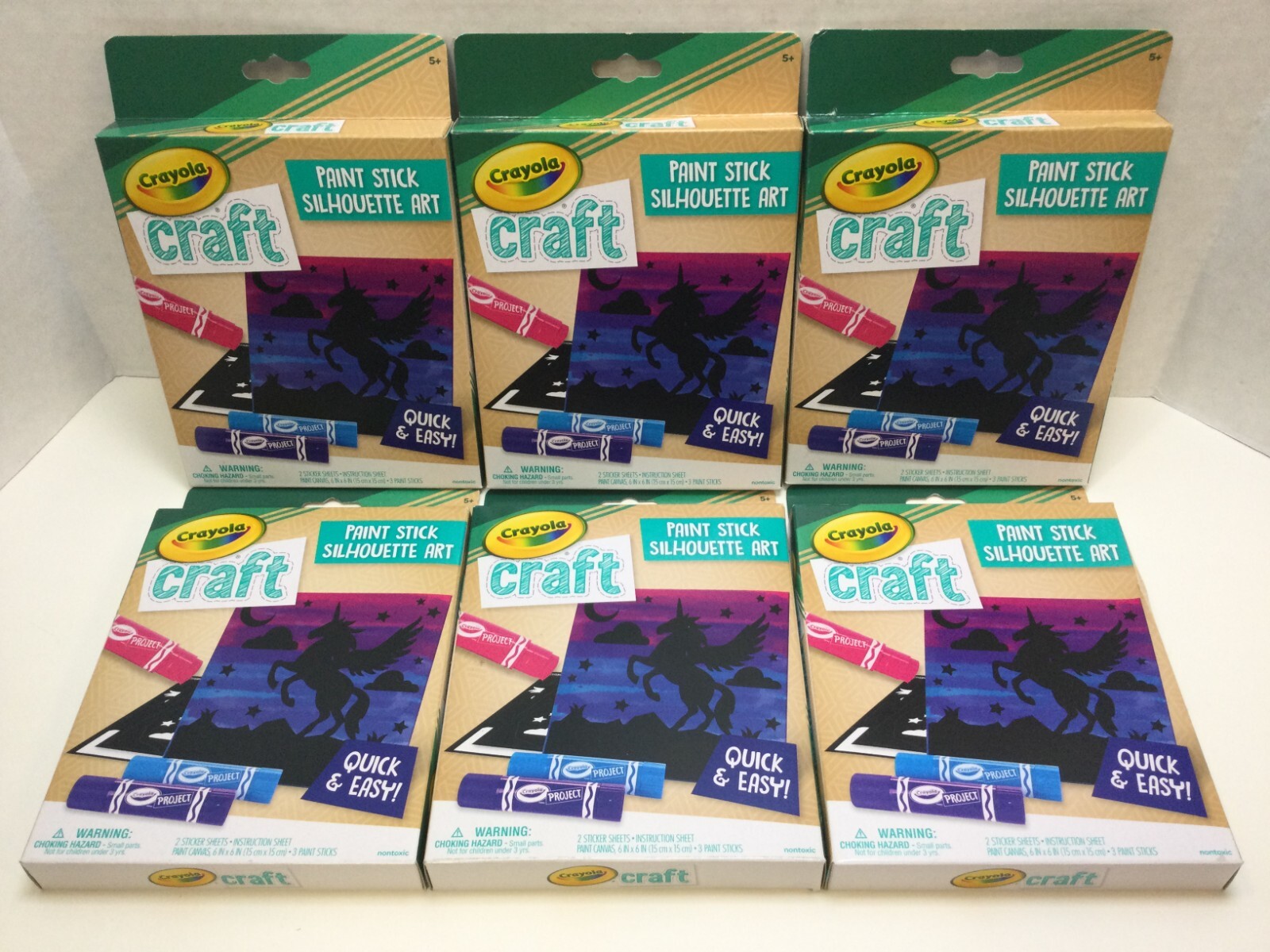6x Crayola Craft Paint stick silhouette art, 2 Sticker Sheets, 3 Paint Sticks