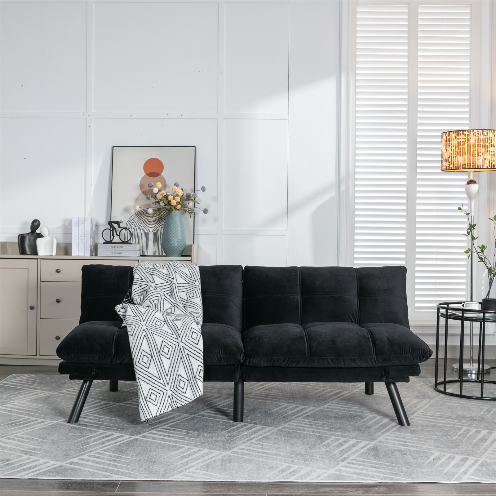 Black Convertible Folding Modern Sofa Bed Fit Small Apartment or Room Well