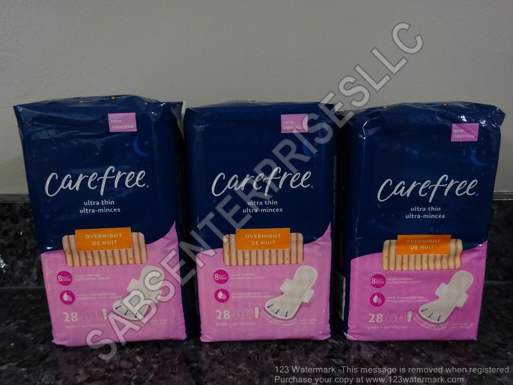 84 Carefree Ultra Thin OVERNIGHT Pads with Wings Odor Control (3 packages of 28)