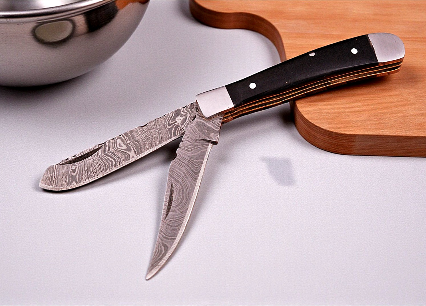HAND MADE FORGED DAMASCUS STEEL TRAPPER FOLDING POCKET KNIFE 1010