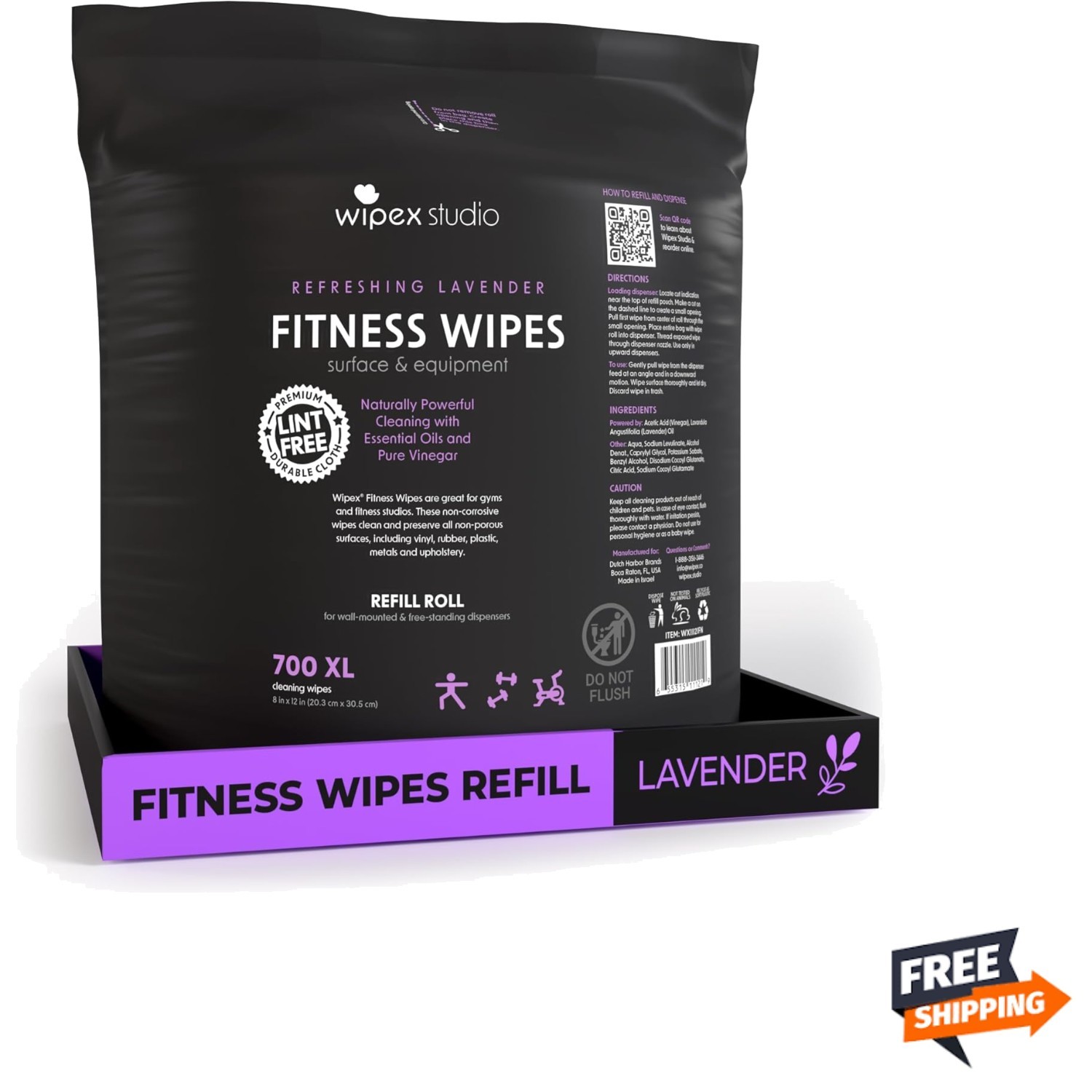 Gym Wipes Refill 700 Count Large 8x12 Natural Lavender Vinegar Cleaner