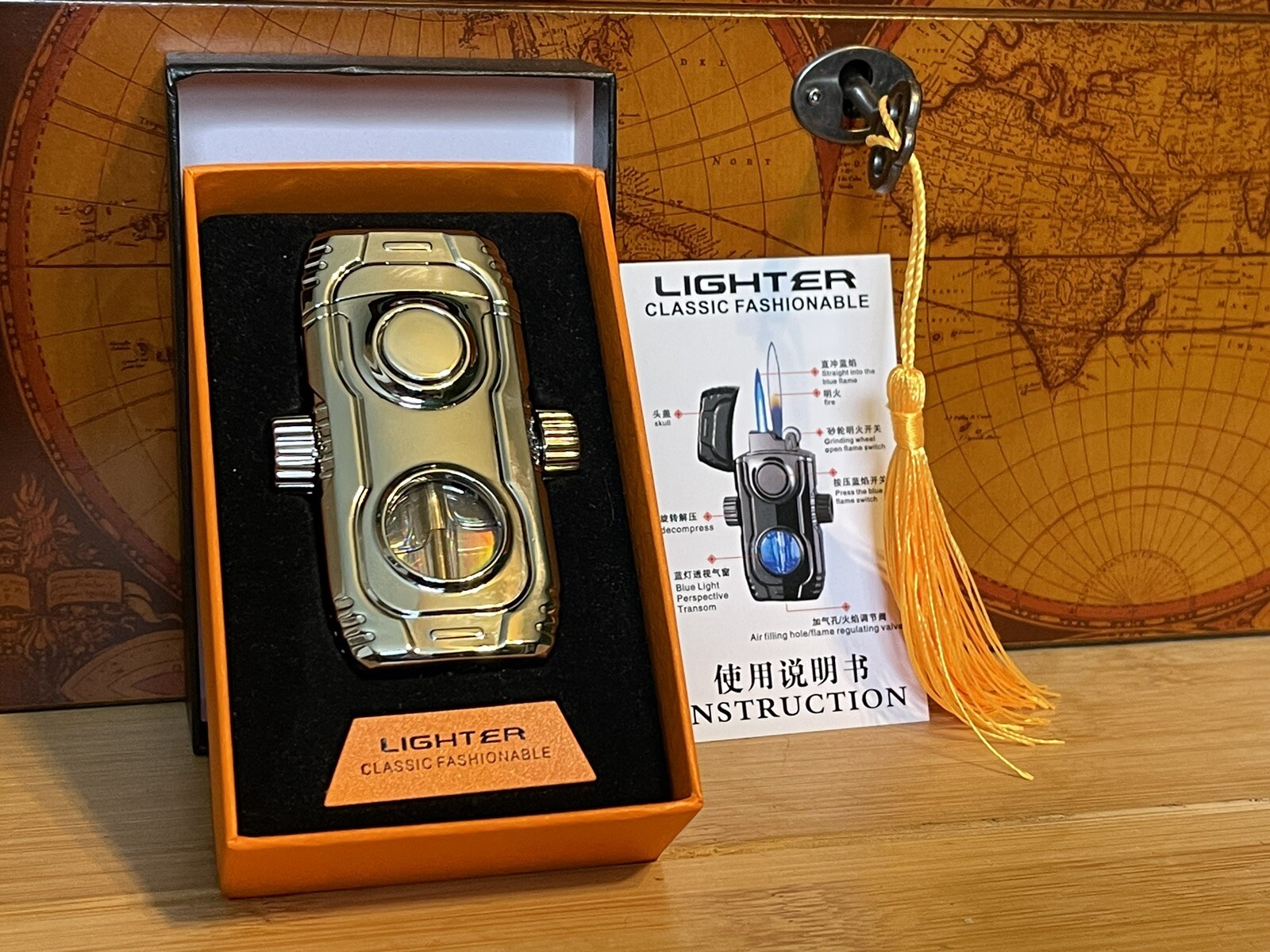 Gyro Dual Flame Cigarette & Cigar Lighter - Refillable Butane Spinner, Blue Lite