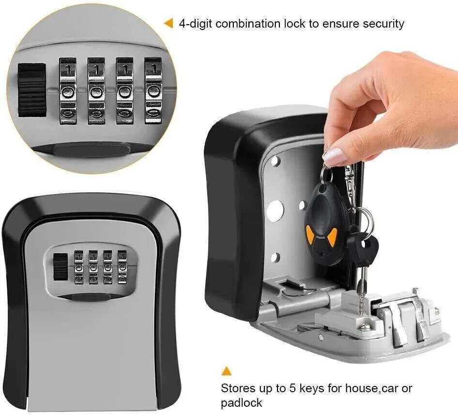 Key Safe 4-Digit Combination Lock Box Wall Mount Storage Safe Security Outdoor