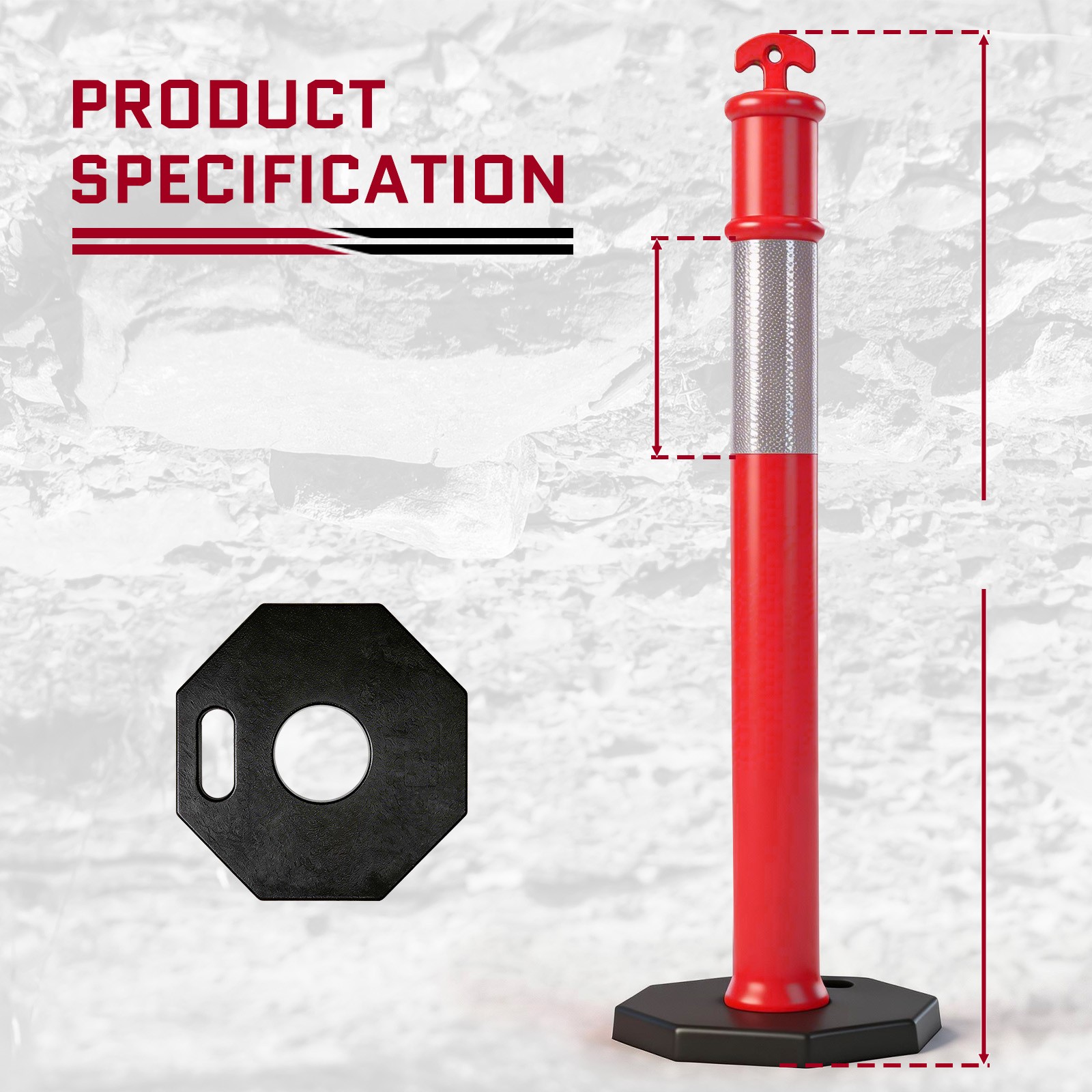 3 Pack 45" Traffic Delineator Post Cone W/ Base for Traffic Control Warning