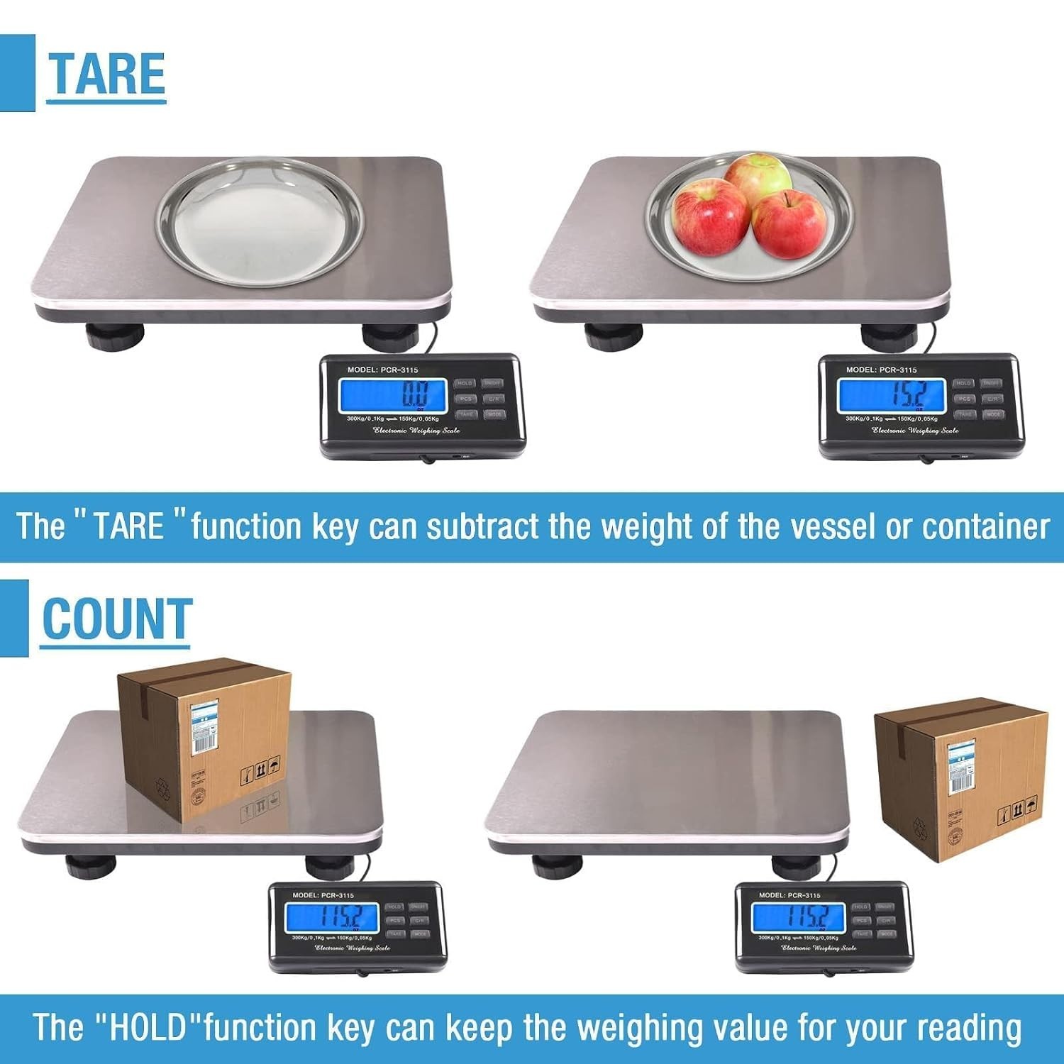 Shipping Scale 660lbs LCD Digital Platform Heavy Duty Portable Stainless Plat...