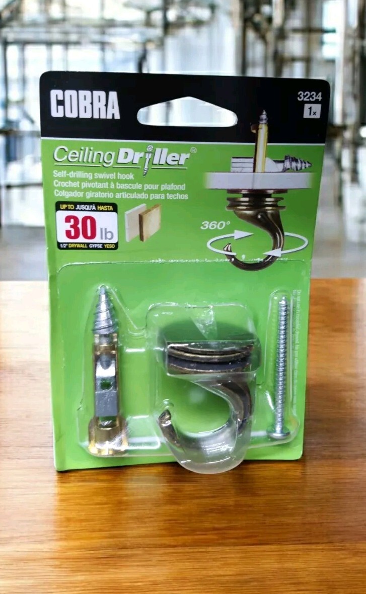 Cobra  Driller Antique Ceiling 360 Degree Swivel Hook 30lb Hold.