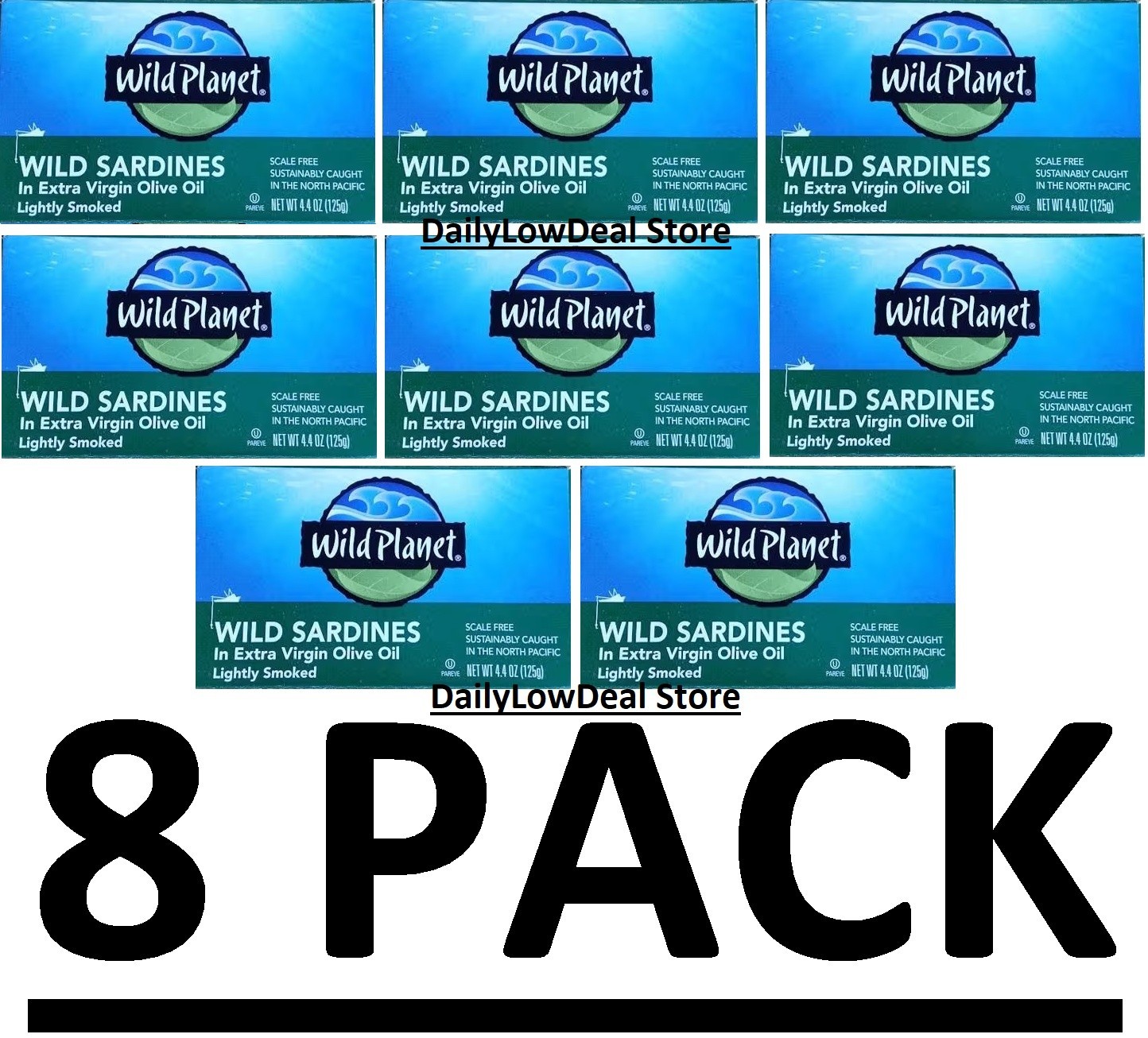8 PACK - Wild Planet Wild Sardines In Extra Virgin Olive Oil 4.4 oz EACH