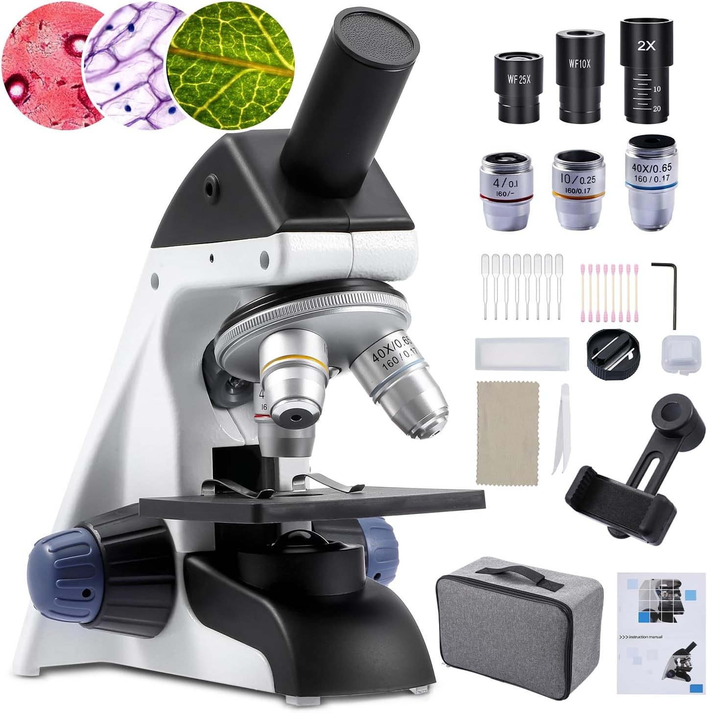 Compound Microscope Monocular/Binocular 40X-2000X/2500X Mechanical Stage