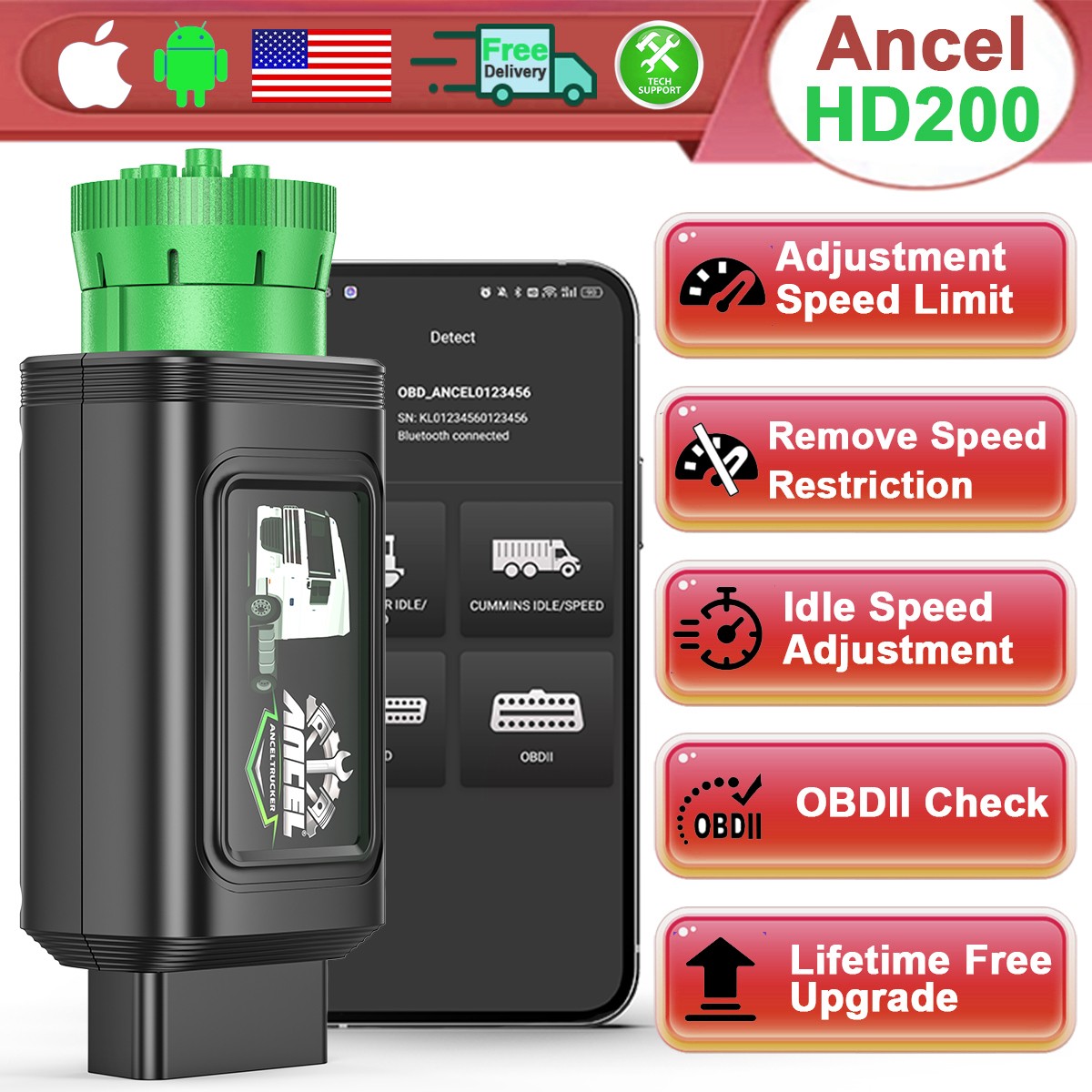 ANCEL HD200 Truck Scanner Adjust Speed Limit for Volvo & International Engine