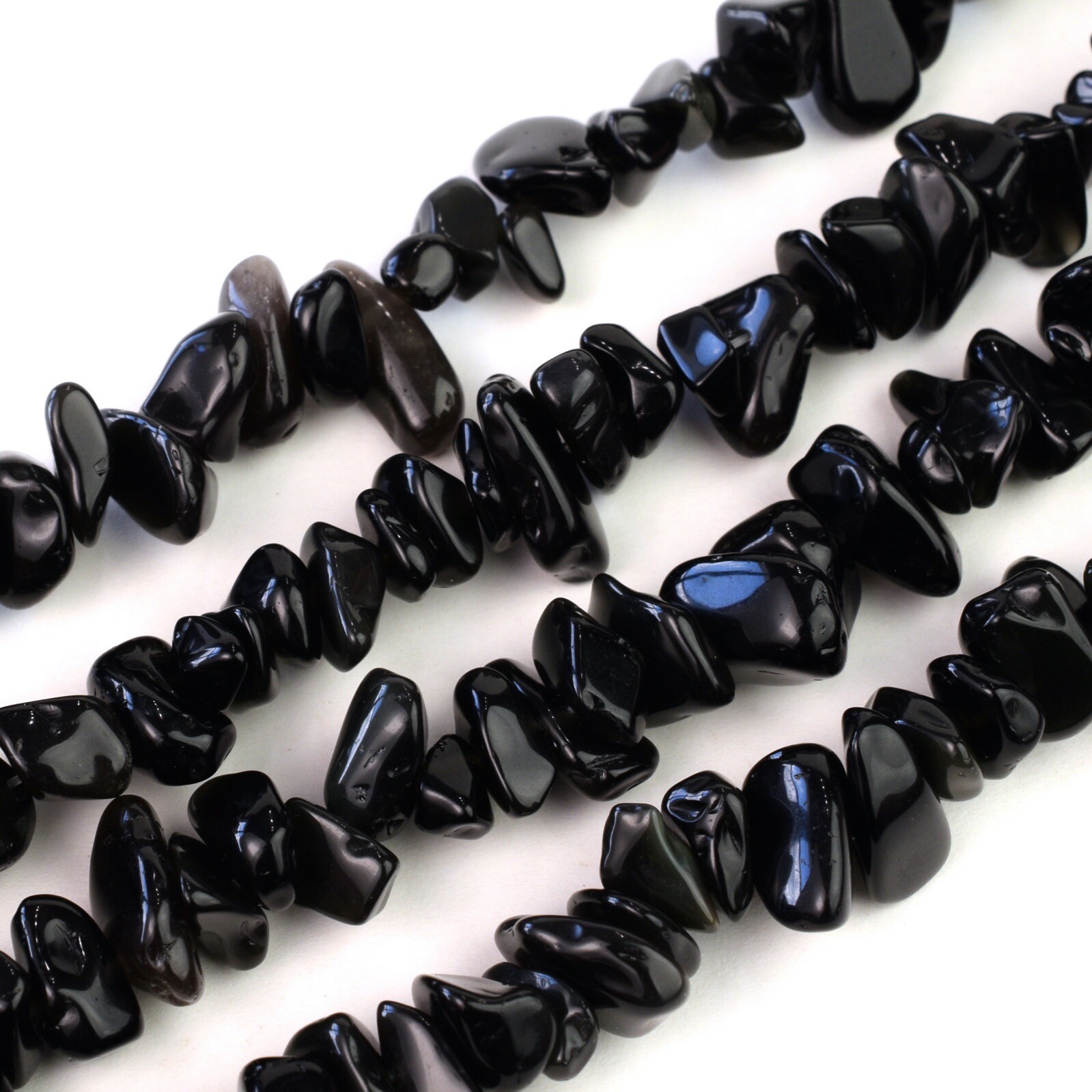 Natural Black Obsidian Chip Beads 32” Strand 5~8mm Jewelry Making Bulk Loose