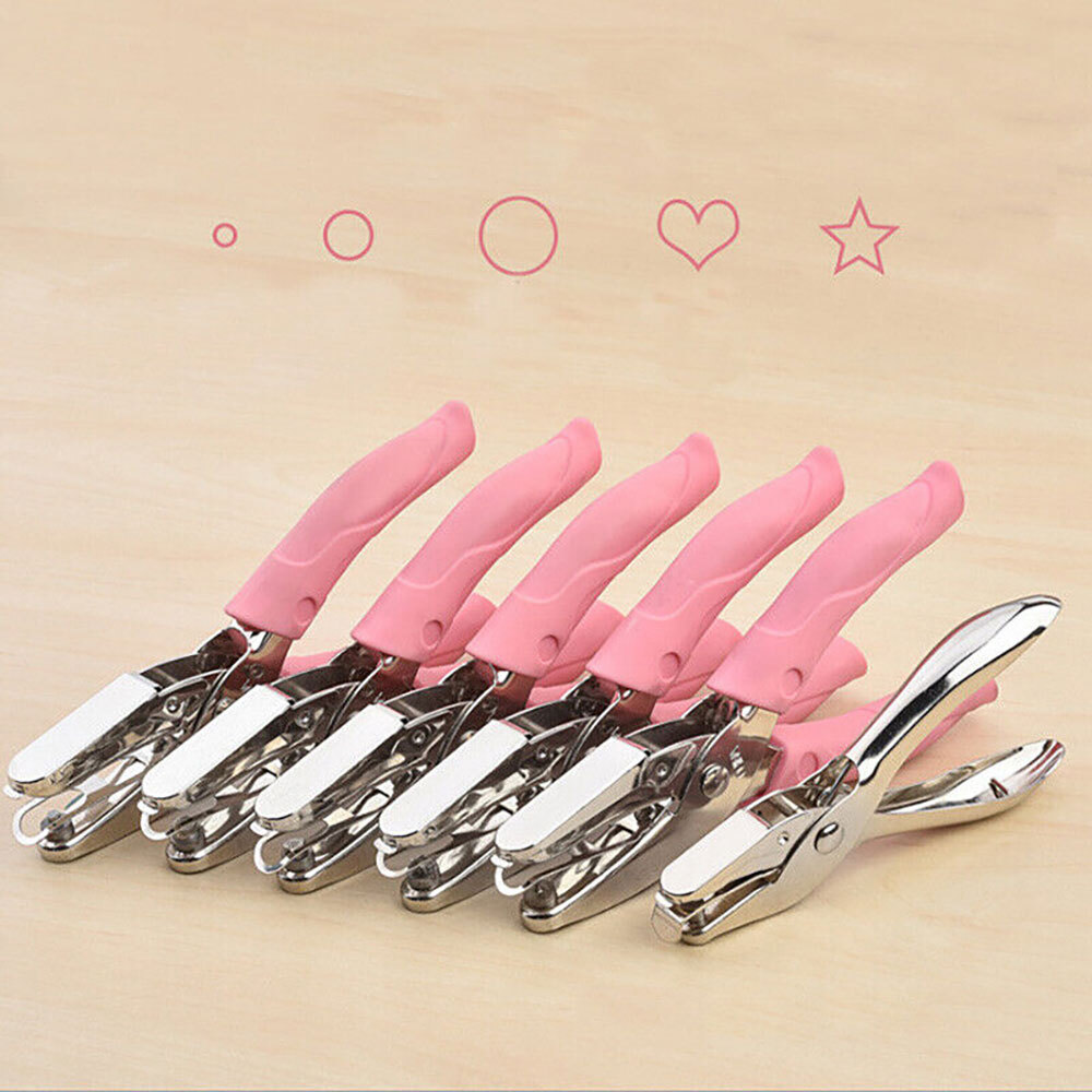Paper Punch Puncher with Pink Grip Heart Star Shape Hole Cutter Tools Craft USA