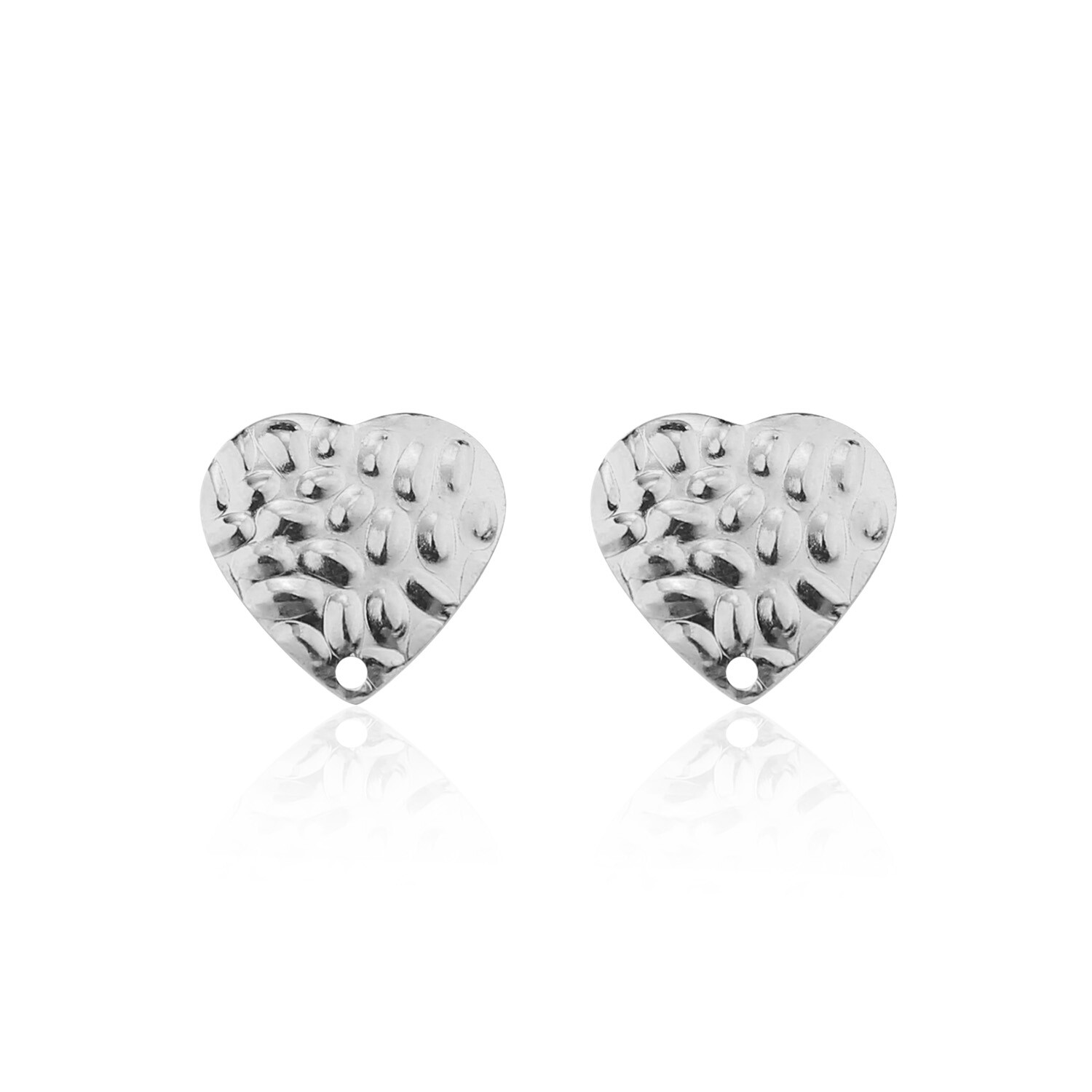 20pcs Silver Uneven Surface Heart Earring Stud Post With Ring DIY Jewelry Making