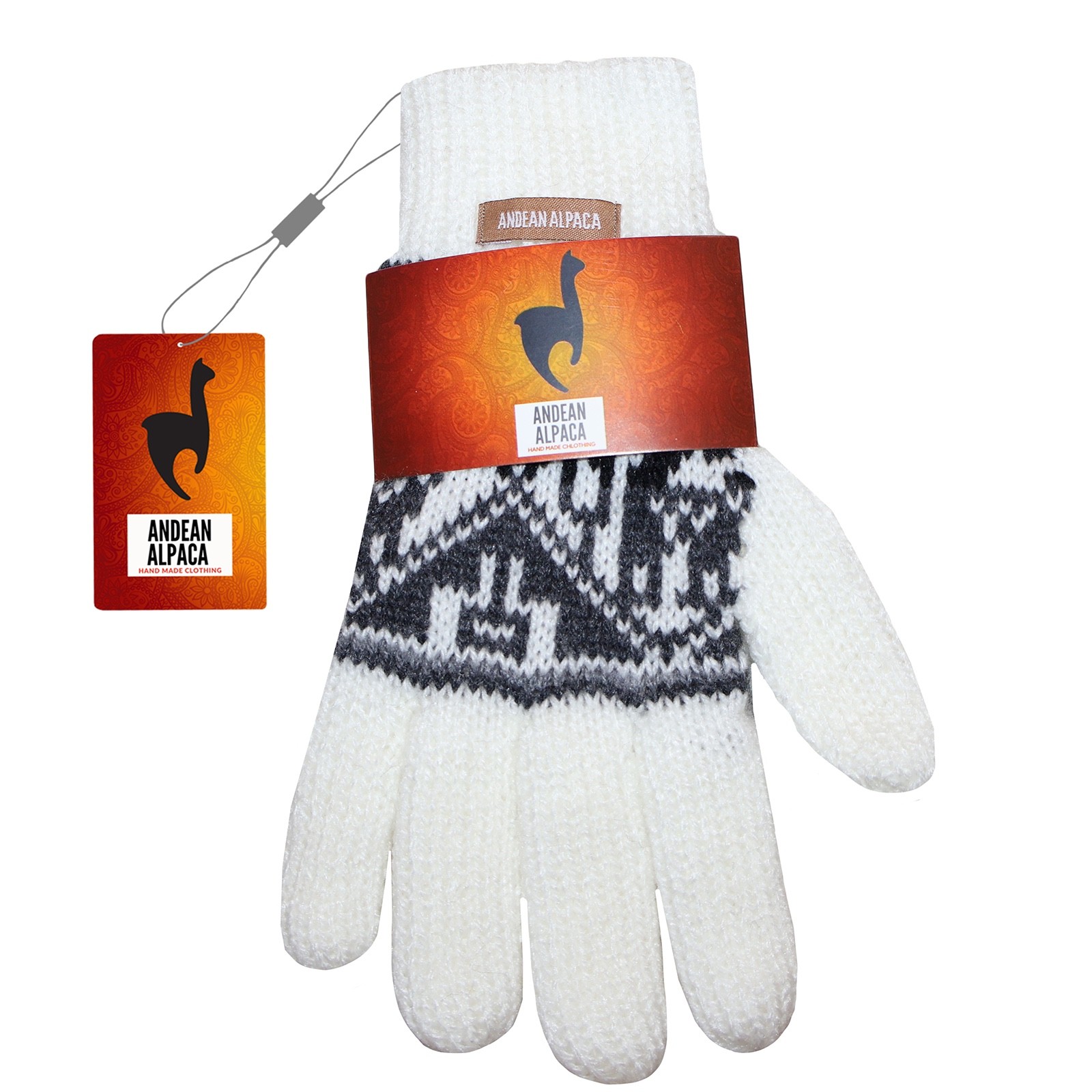 HANDMADE ANDEAN ALPACA MEN'S M WHITE GLOVES
