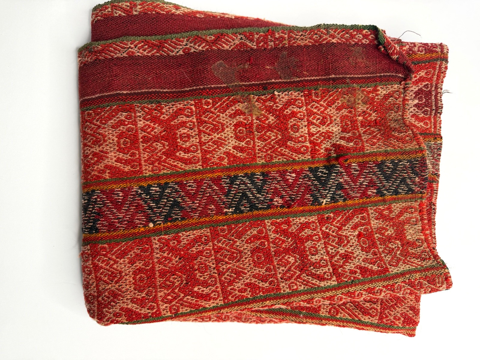 Vintage Peruvian Andean Manta Textile Rug Blanket Decor Handmade 36x39"