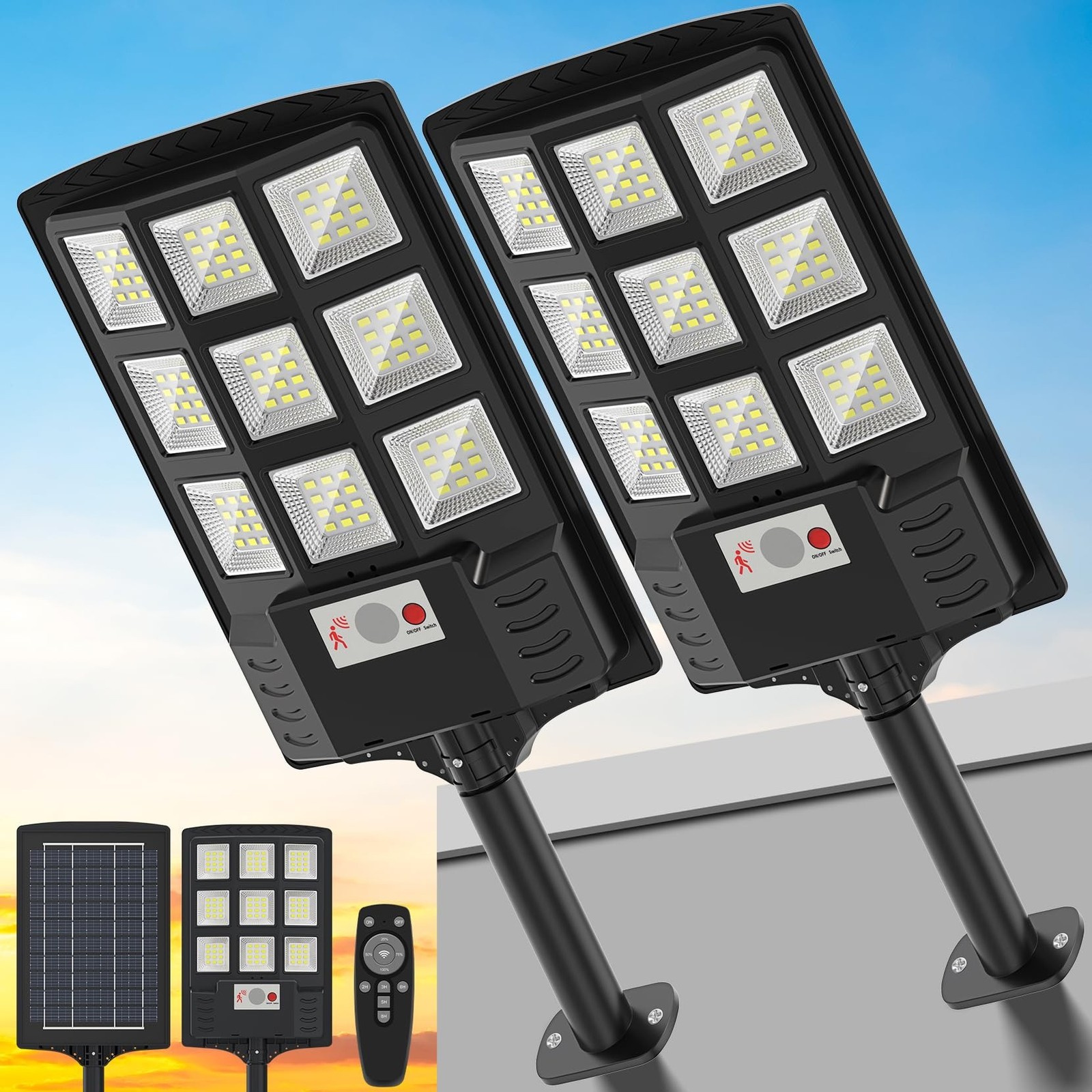 Solar Street Lights Outdoor Waterproof,6500K Solar Lights Outdoor 12000LM LED...