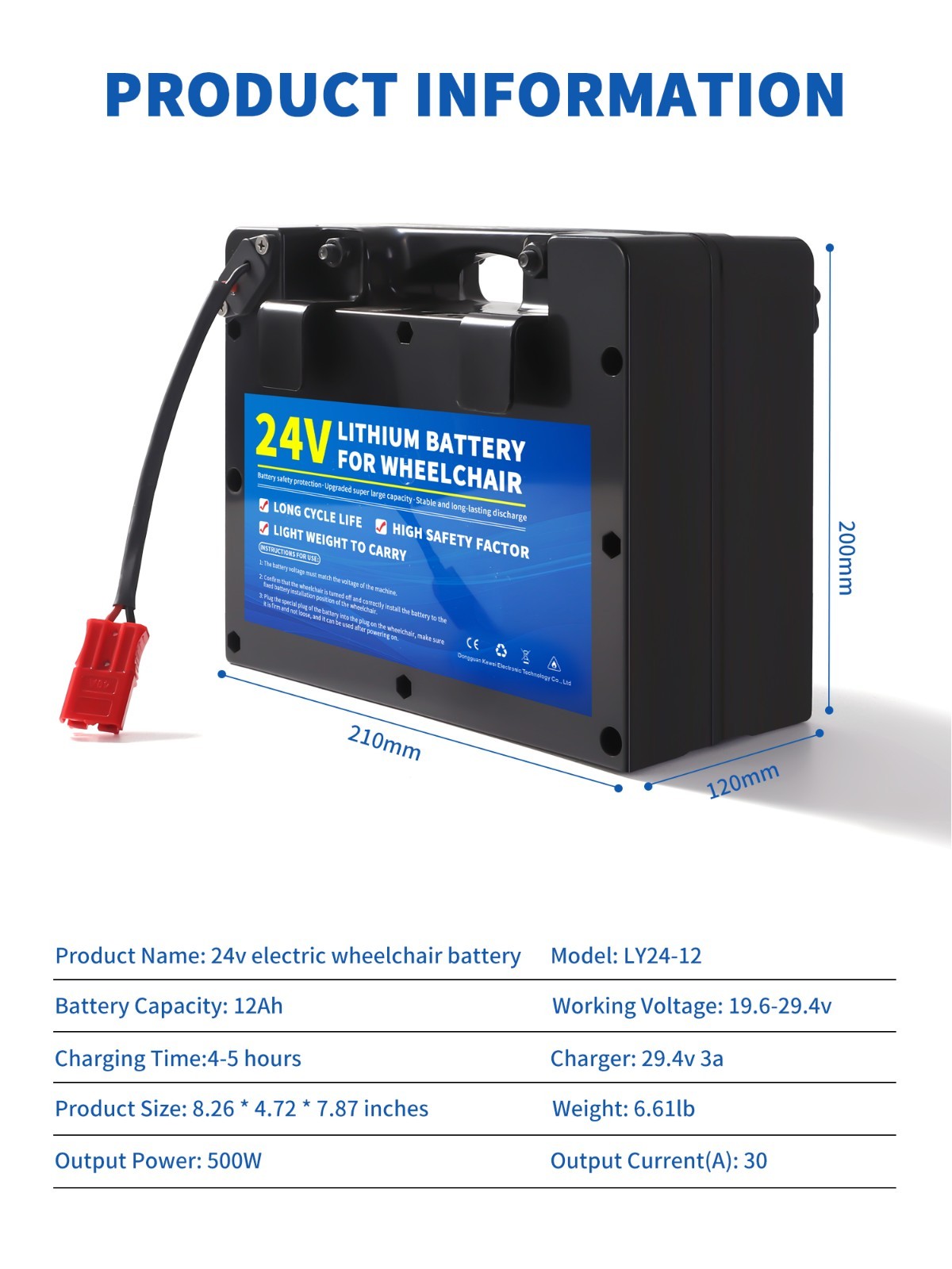 24V12Ah Electric Wheelchiar Li-ion Battery With 29.4V3A Fast Charger 25Ah BMS