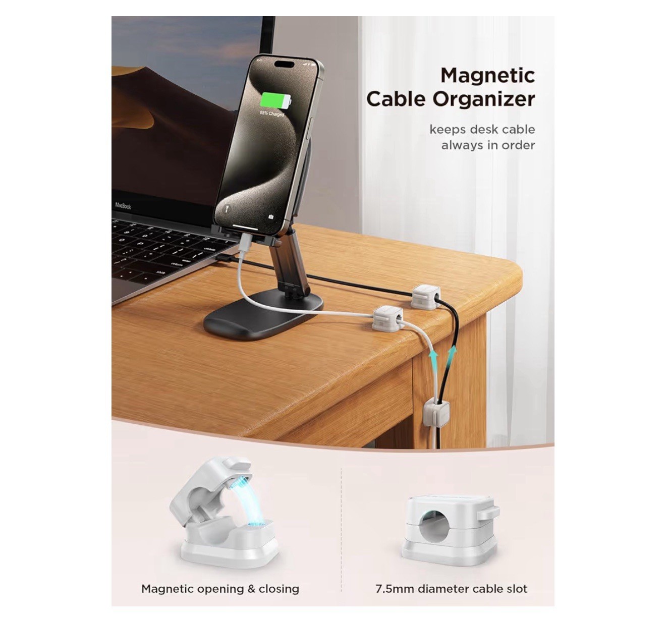 JOYROOM 6 Pack Magnetic Cable Clips [Cable Smooth Adjustable] “Cable Management”