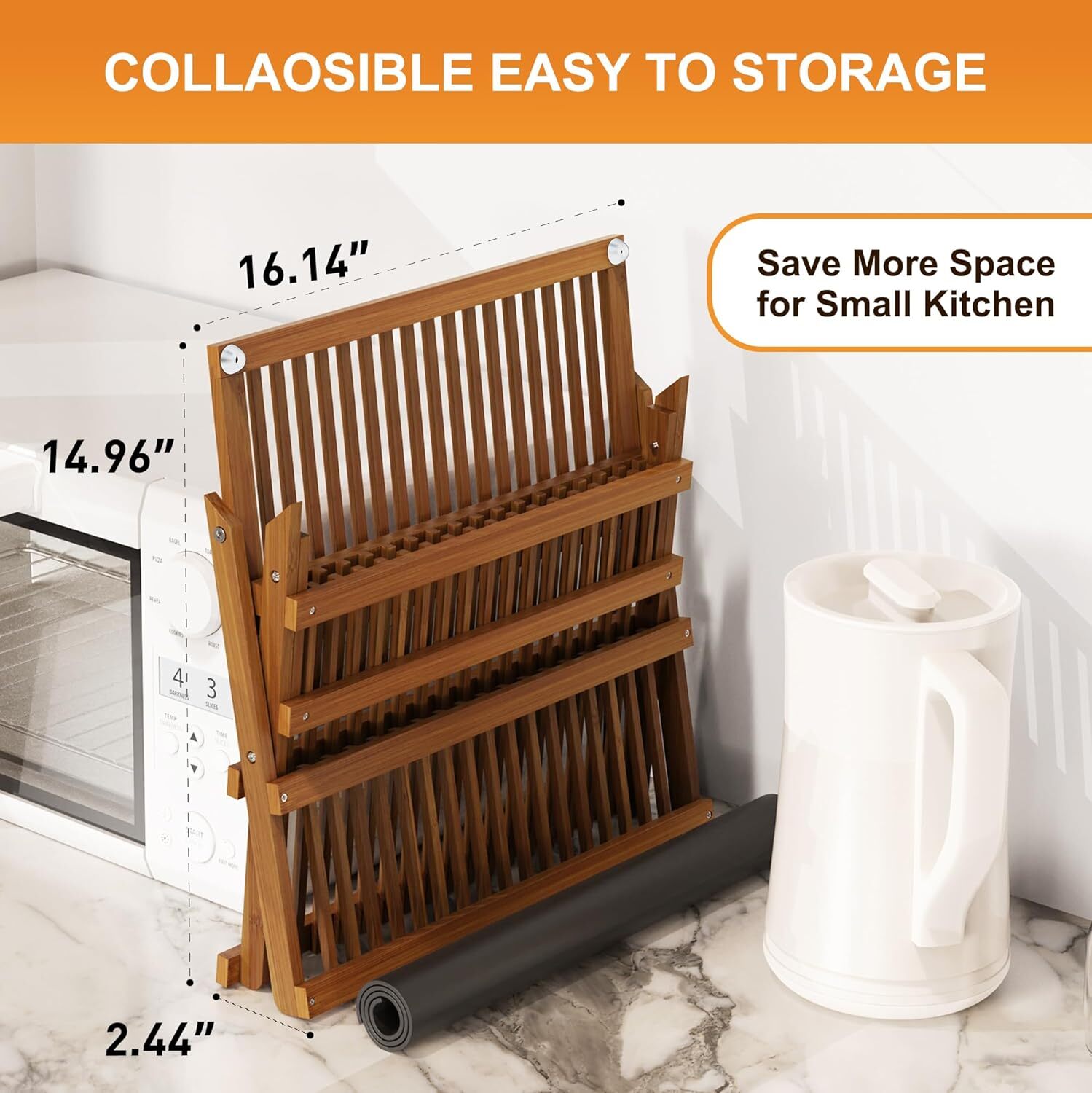 Bamboo Dish Drying Rack with Utensil Holder, 3 Tier Foldable Dish Rack.