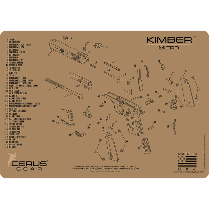 For Kimber Micro  Armorers Cleaning Mat Cerus Gear PREMIUM  Made in USA  FDE