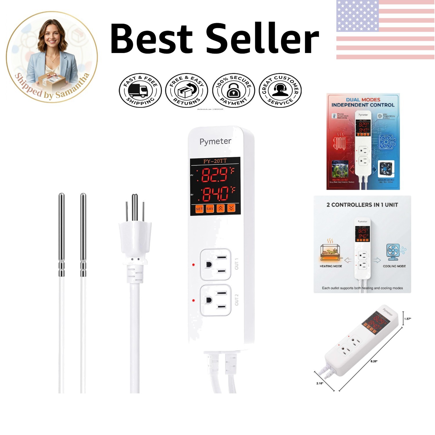 LED Display Reptile Thermostat with Remote Control & Temperature Alarms - 1200W