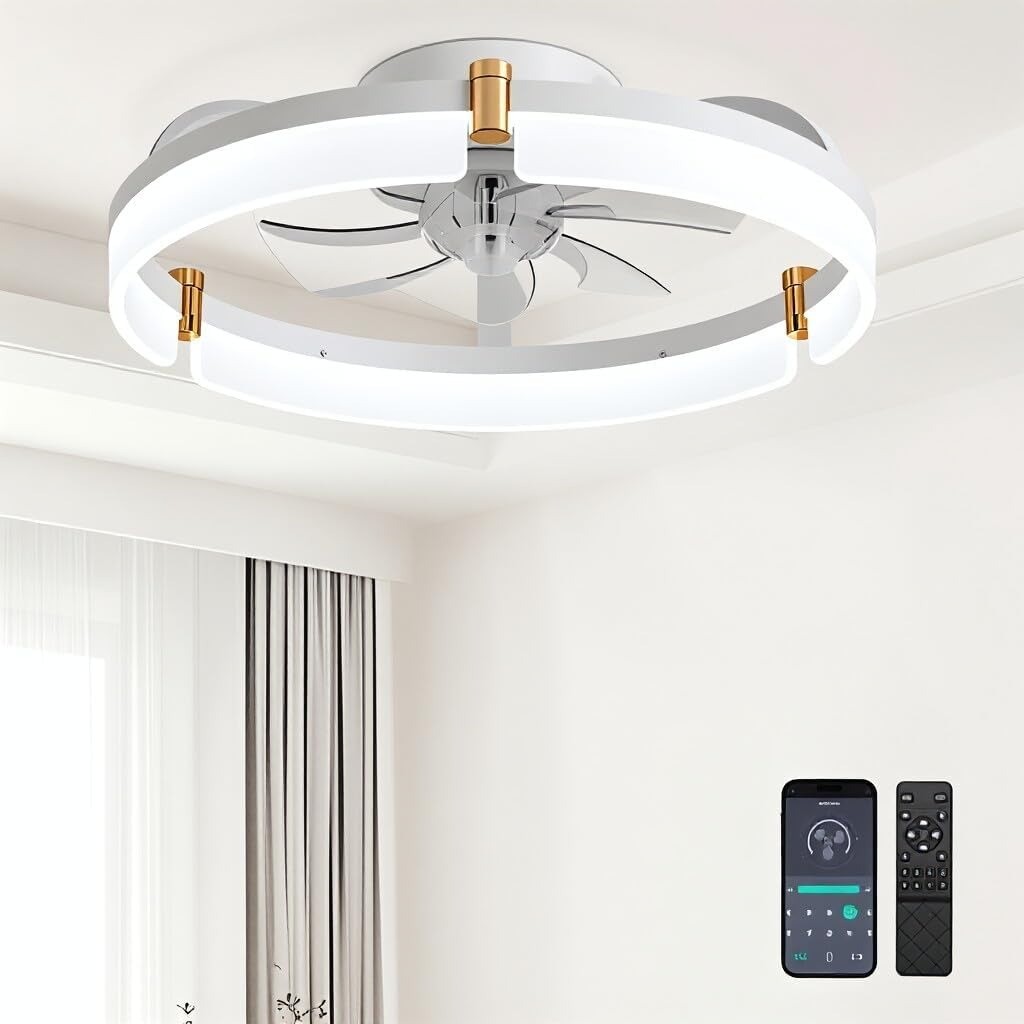 Modern Ceiling Fans with Lights and Remote, Flush-Mount Ceiling Fan, 3000K–6500K