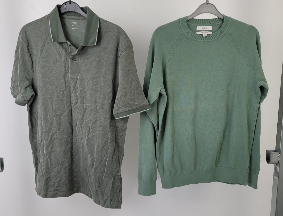 M&S Men's Sage PureCotton Jumper SIZE S & Regular Fit Polo Shirt 2xPcs NEW F2