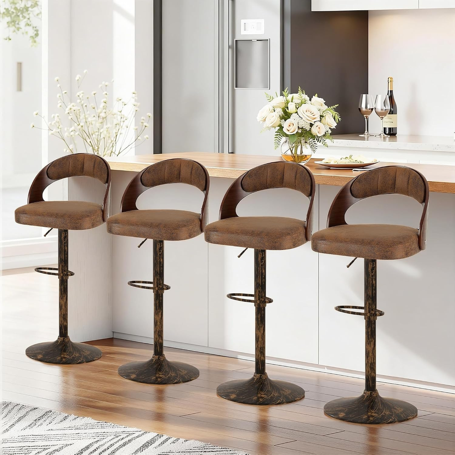 Bar Stools Set of 2,Counter Height Stools with Bentwood Back&Arm, Swivel Barstoo