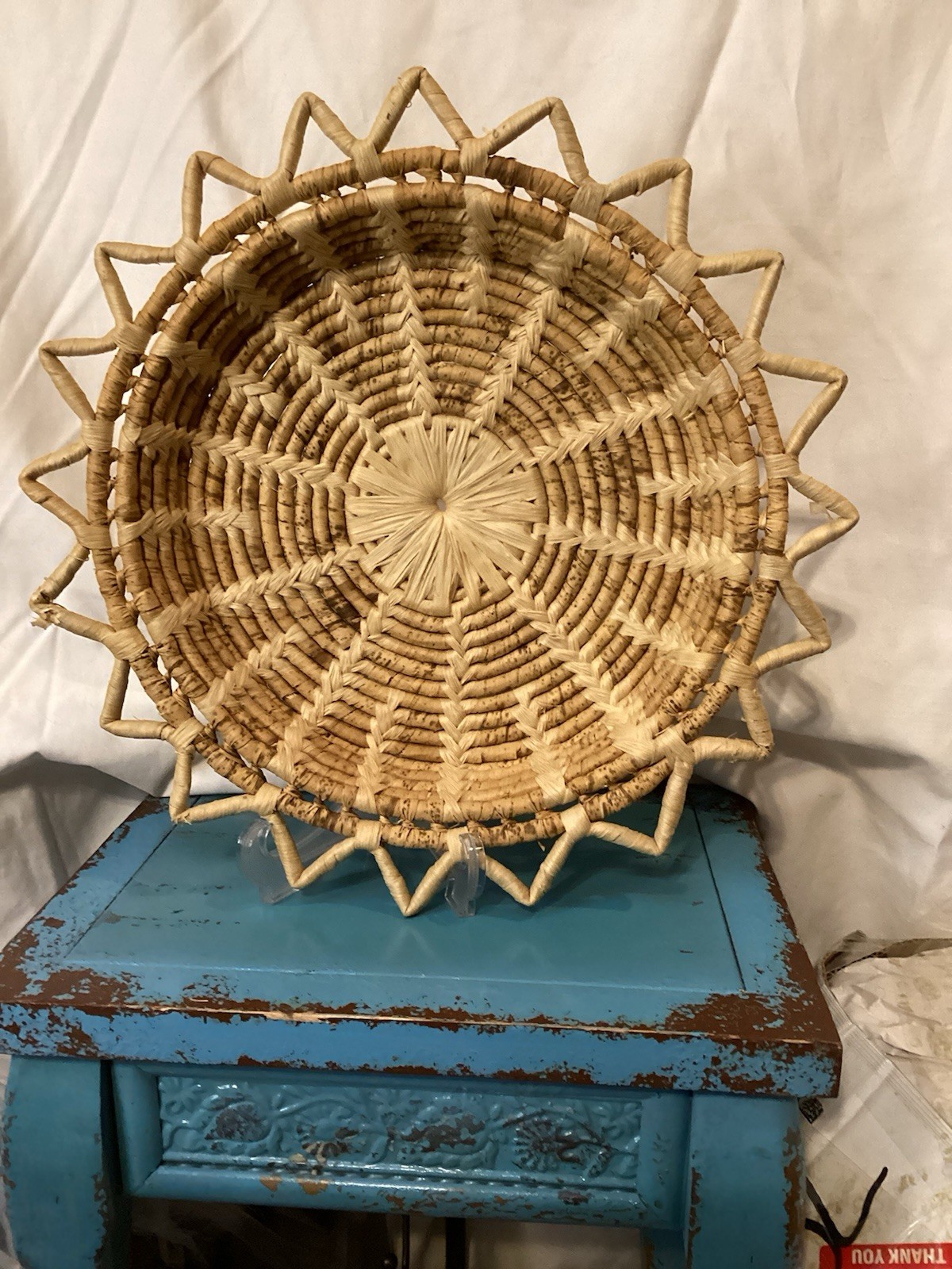 Rattan Wicker Round Starburst Insert Serving / Wall Decor VTG MCM