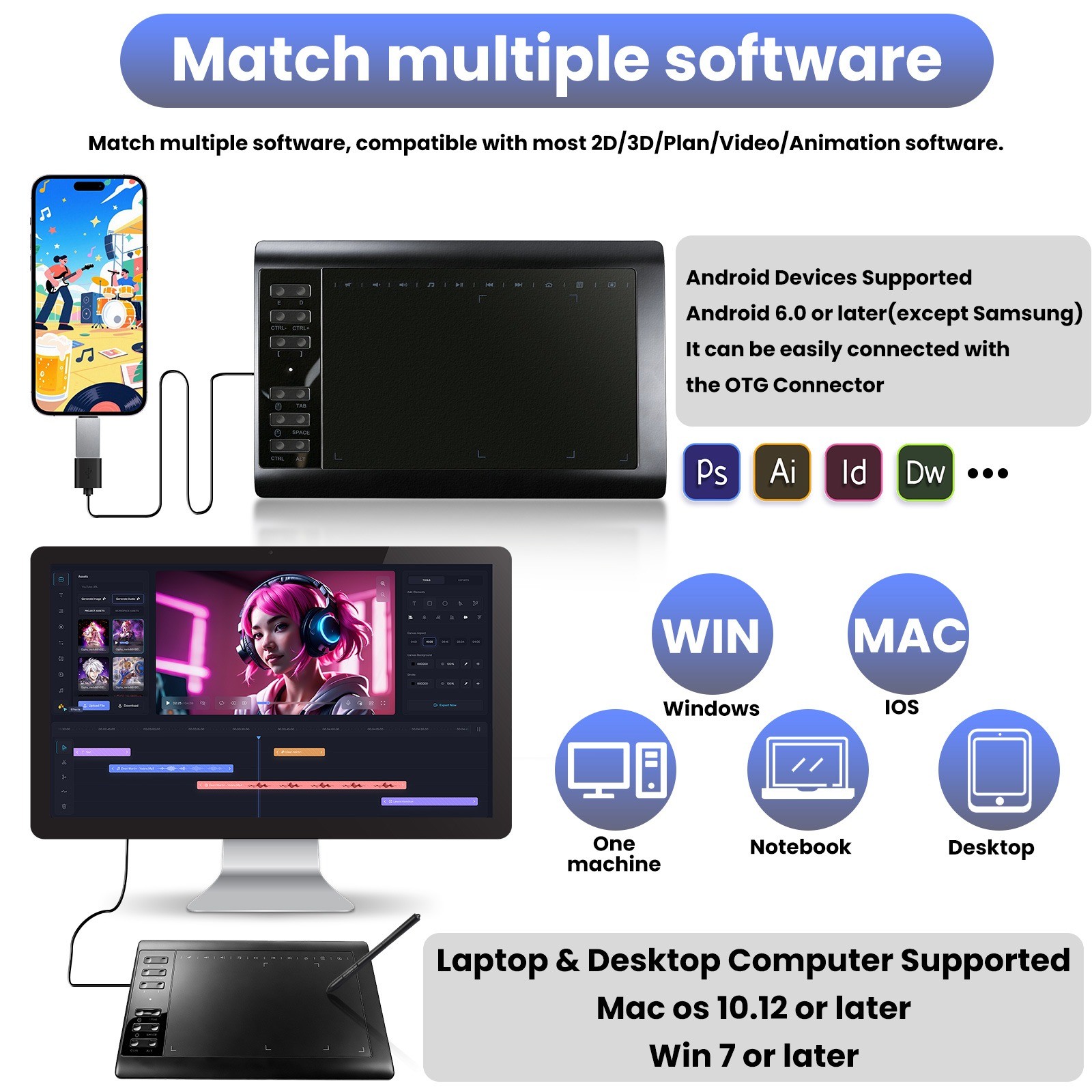 Digital Drawing Tablet with 10×6 Inch Large Active Area Screen, Graphics tablet,