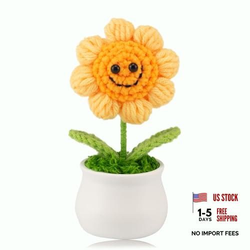 Crochet Flowers Cute Knitted Sunflower Potted Flower - Gift for Birthday
