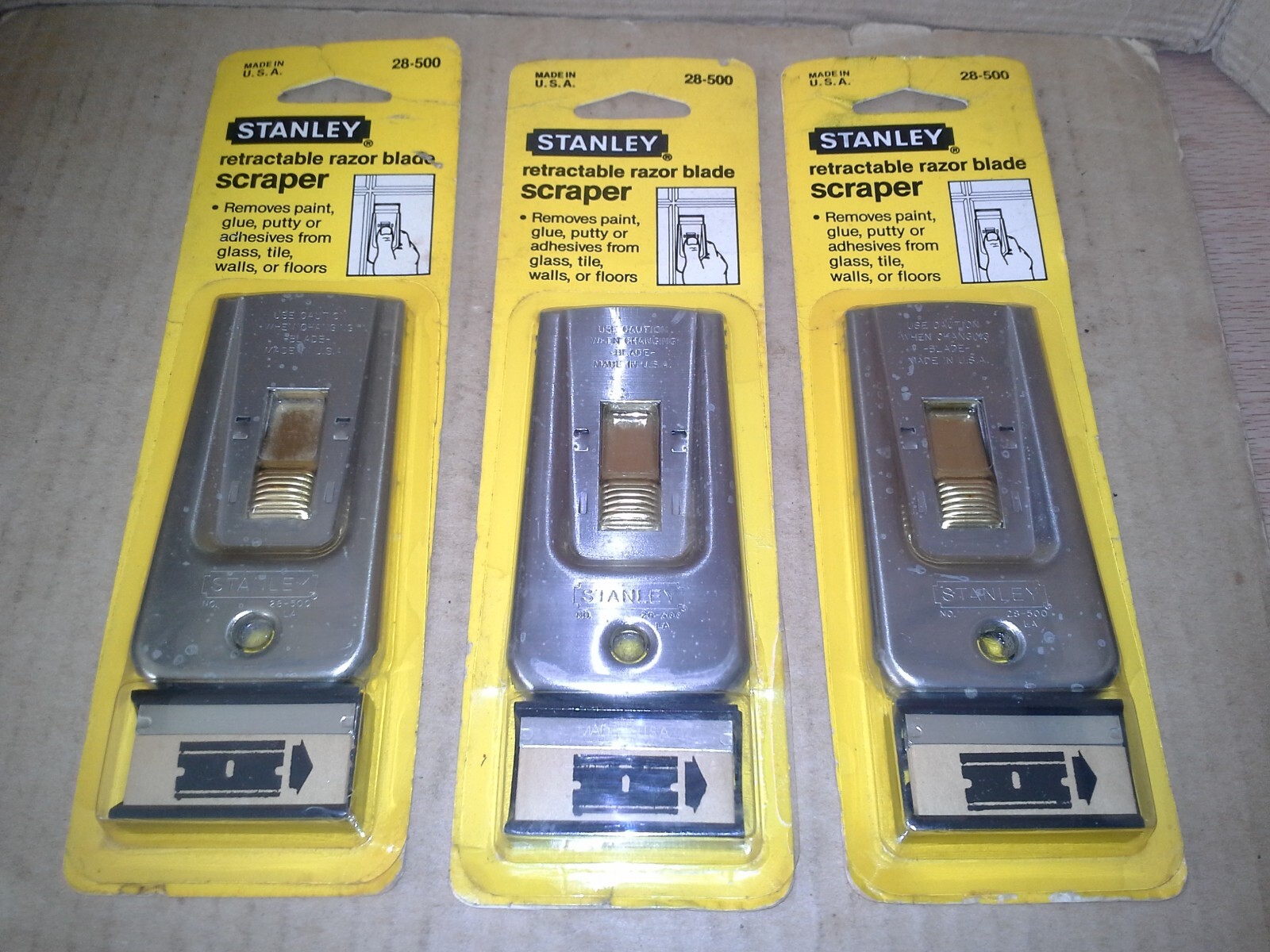 3PC Stanley 28-500 Heavy-Duty All-Metal Razor Blade Scraper with 5-Blades, NOS