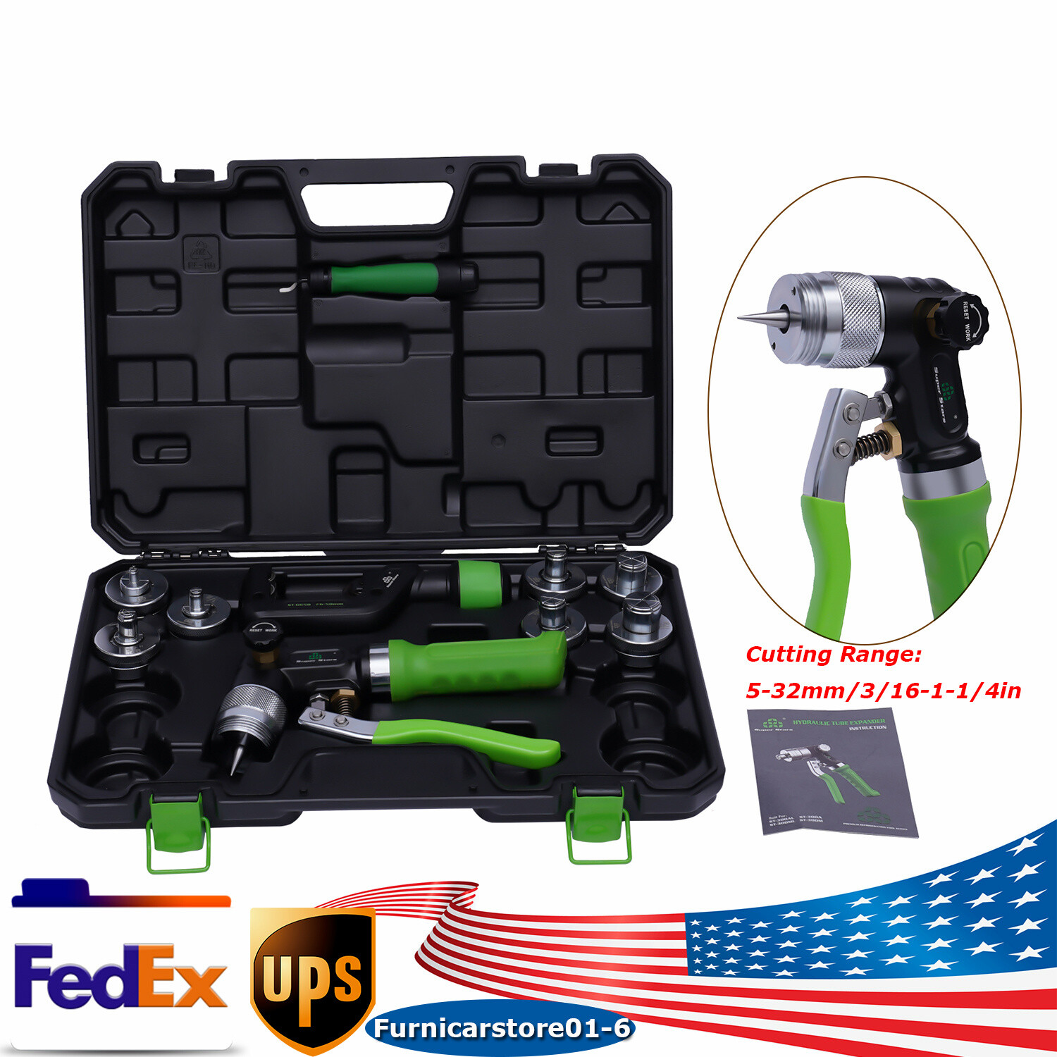 Hydraulic Expander 3/8"-1-1/8" Tube Hydraulic Swaging HVAC Tool Kit USA NEW