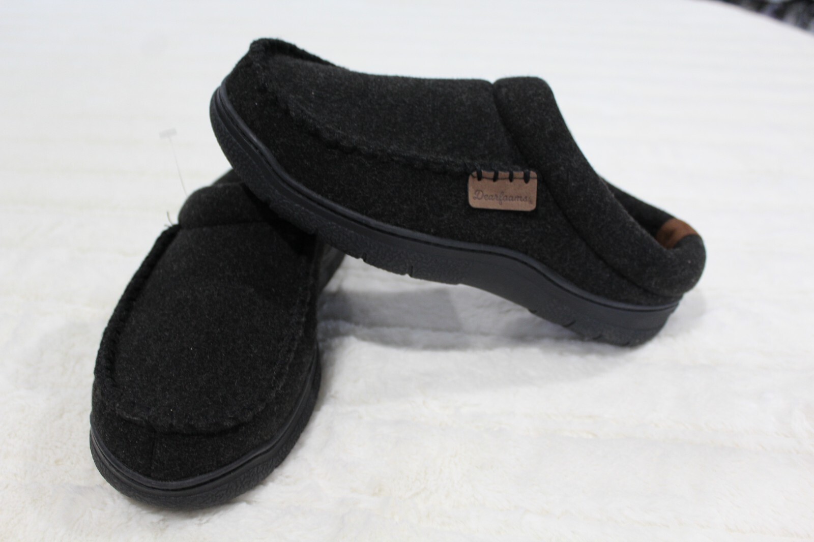 Dearfoams Men's Black Wool Memory Foam No Sweat Slippers size S (7-8)