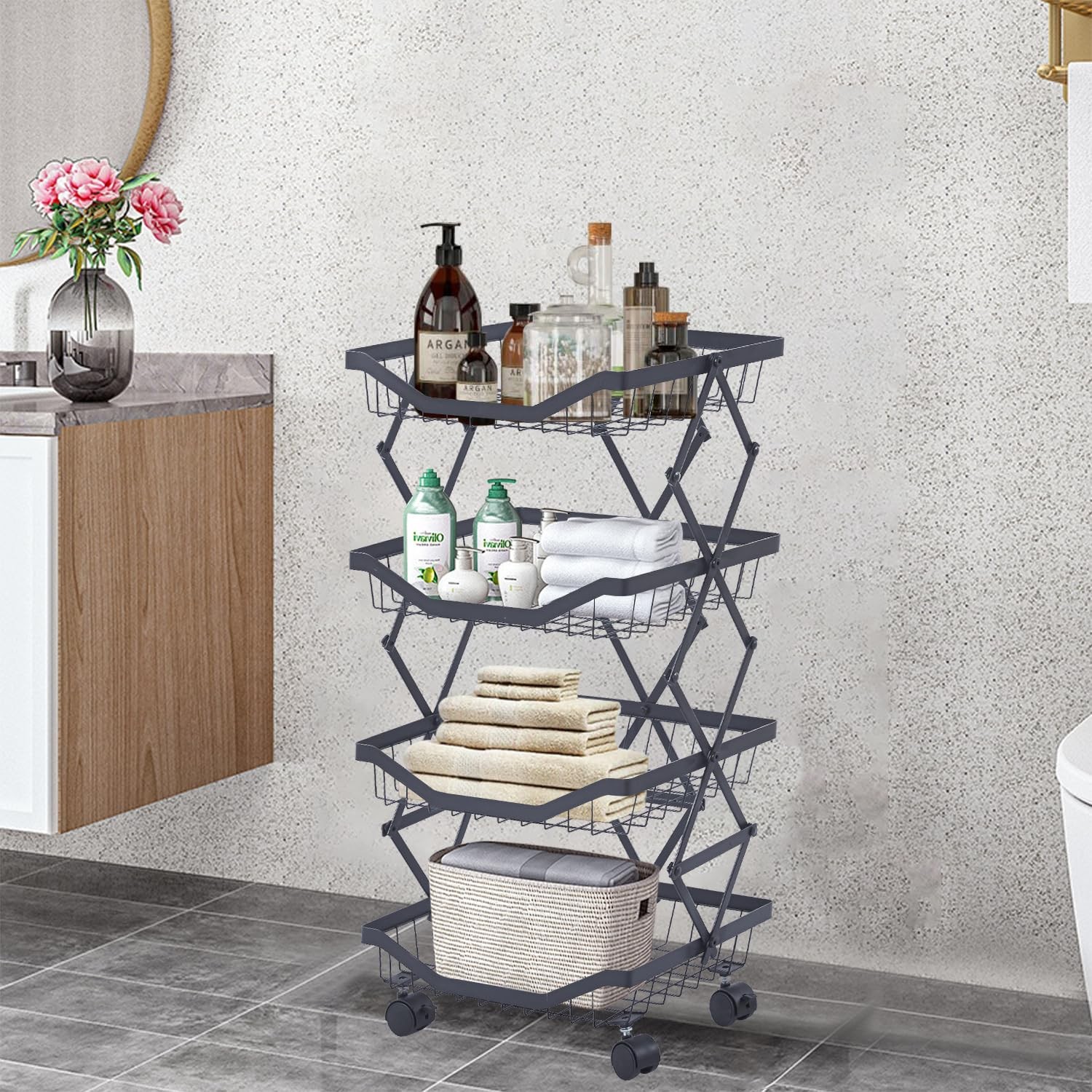 4 Tier Fruit Basket for Kitchen Stackable Metal Wire Fruit Vegetable Basket w...
