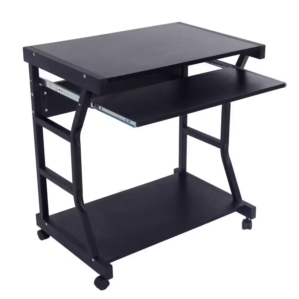 27.5 In. W Rectangular Black Wood Computer Desk with Wheel